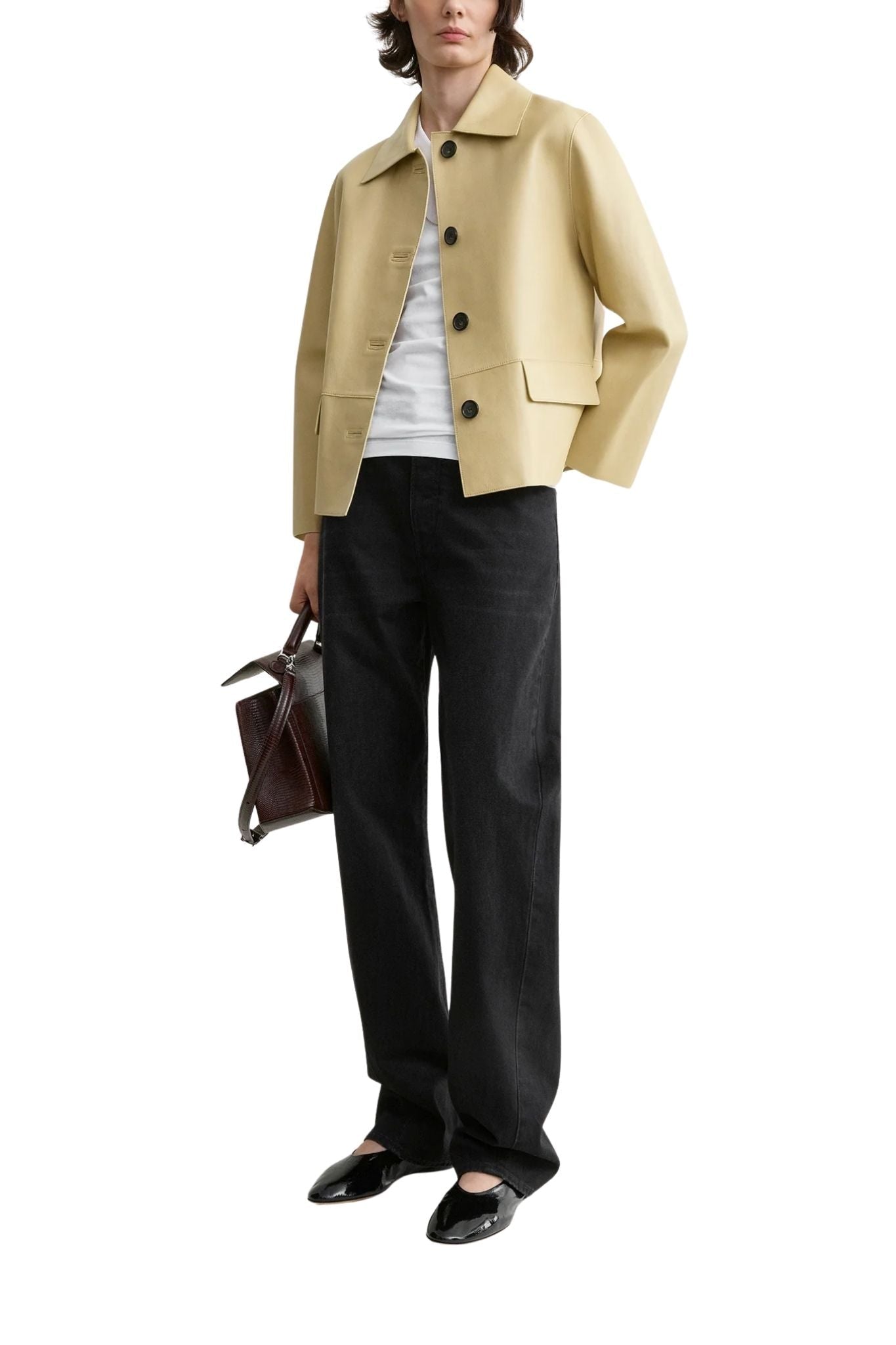 Toteme Bonded Leather Jacket - Vermillion