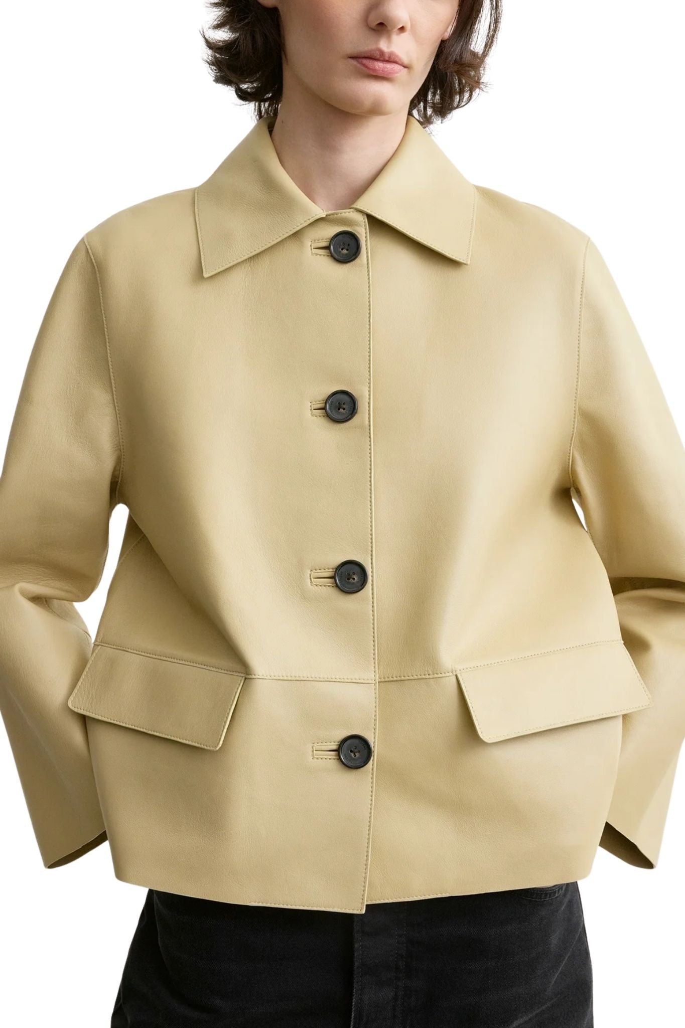 Toteme Bonded Leather Jacket - Vermillion