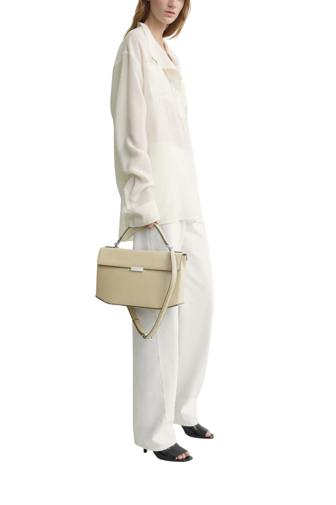 Toteme Clip Polished Leather Top Handle - Vermillion