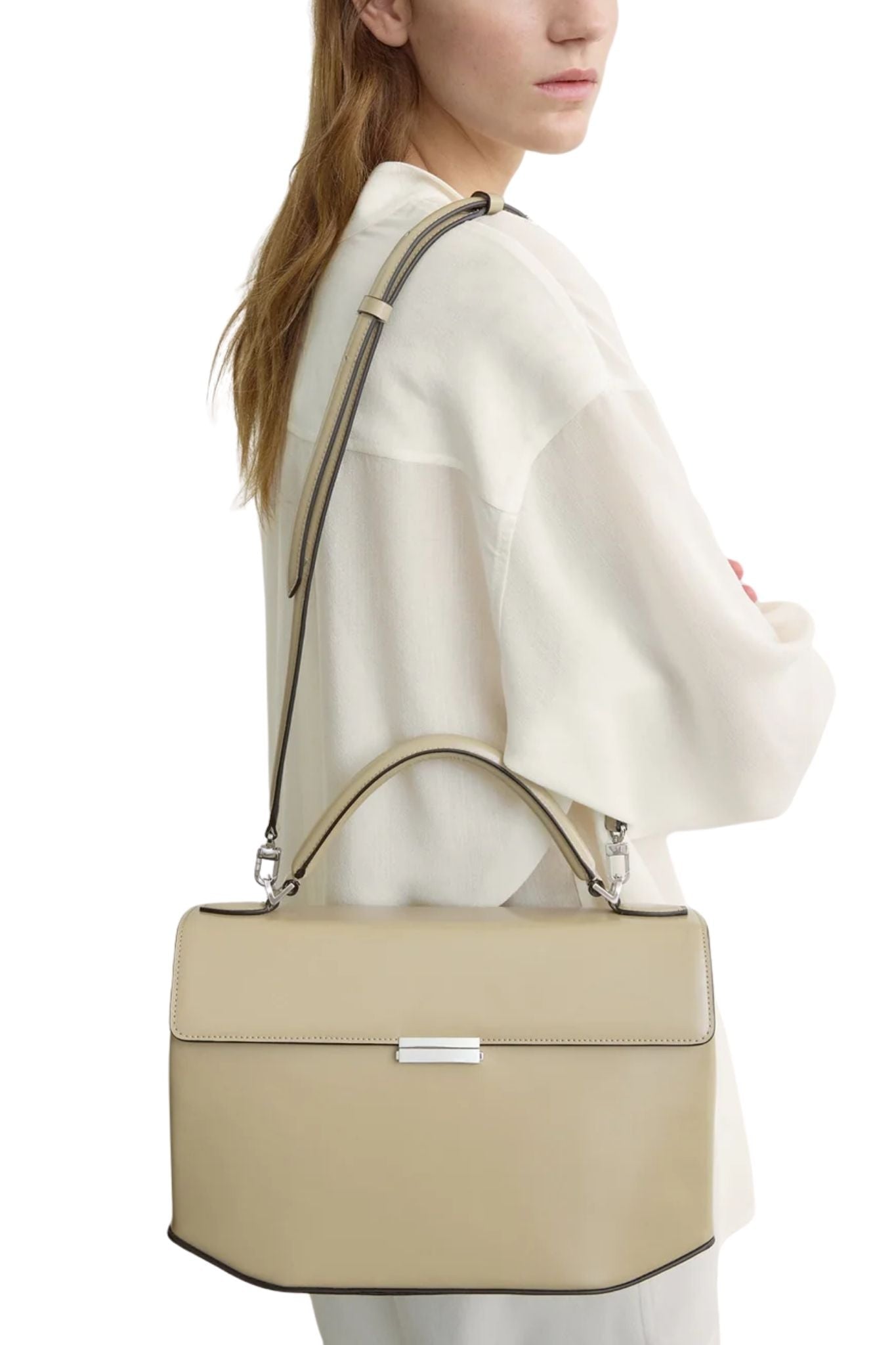 Toteme Clip Polished Leather Top Handle - Vermillion