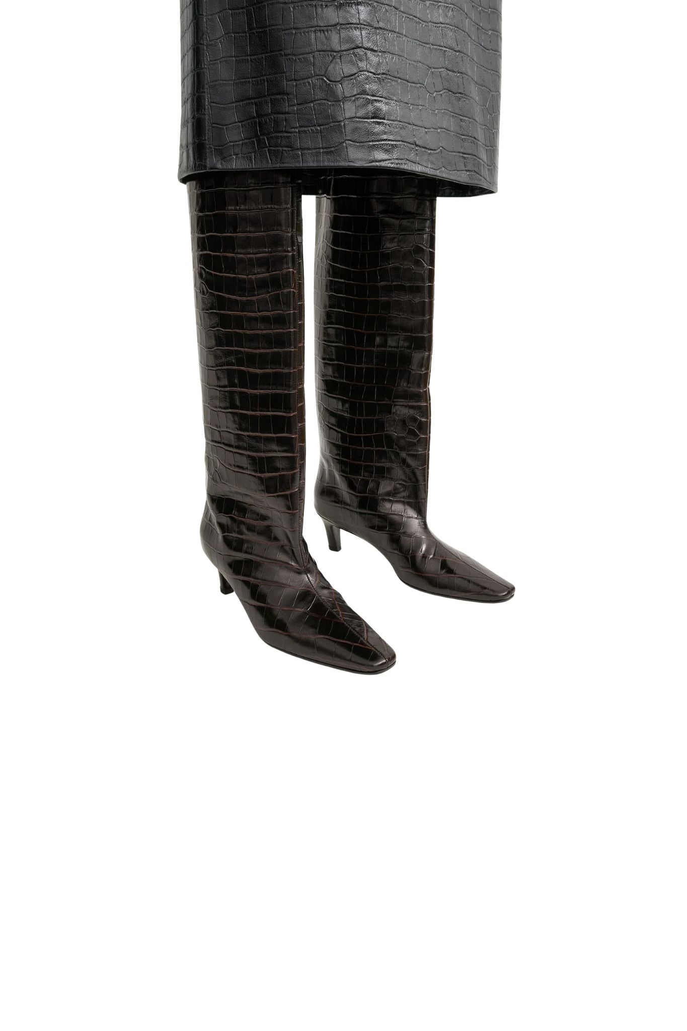 Toteme Croco - Embossed Wide - Shaft Boots - Vermillion