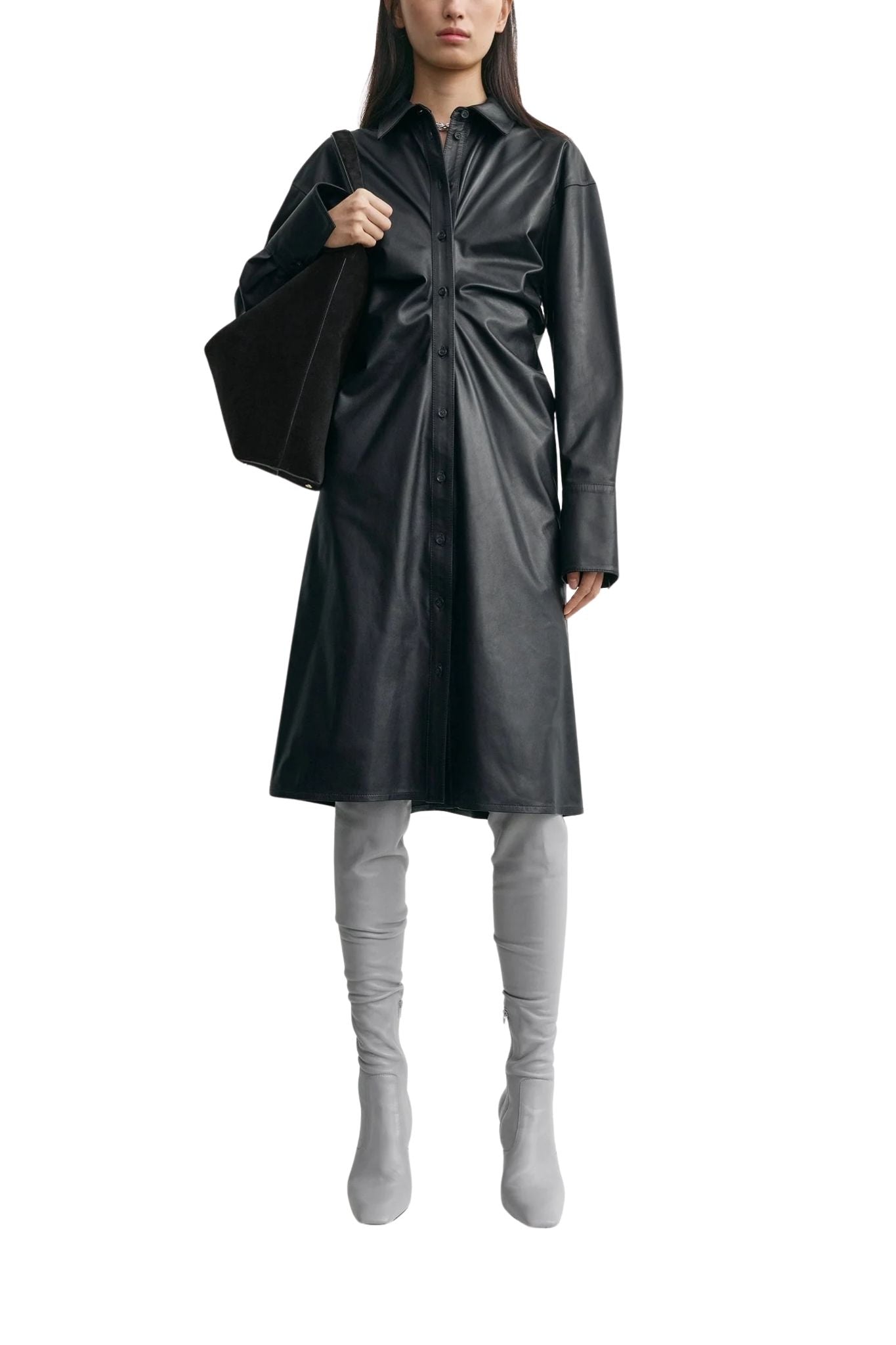 Toteme Leather Slouch Shirtdress - Vermillion