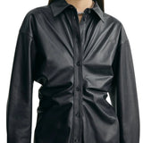 Toteme Leather Slouch Shirtdress - Vermillion