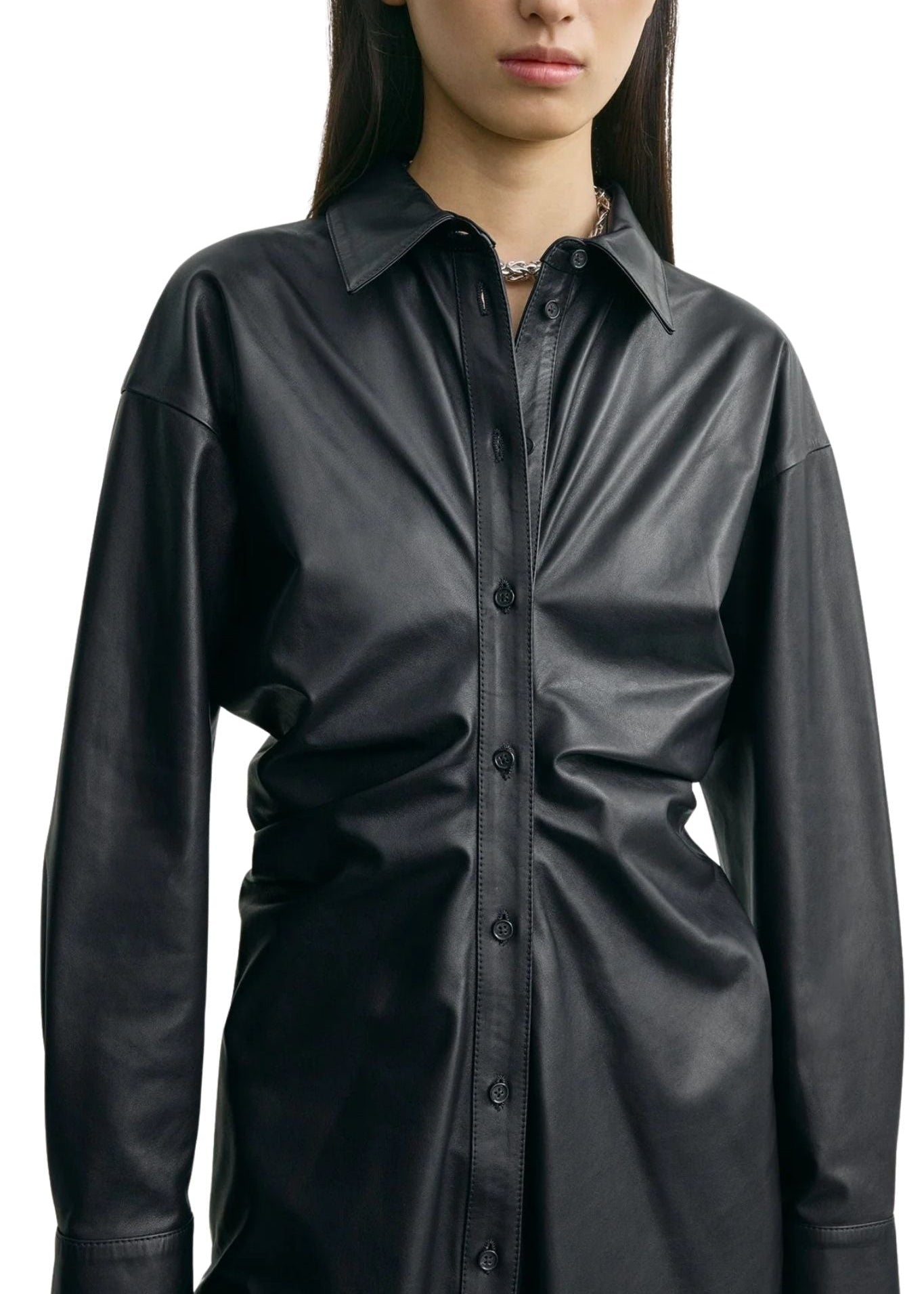 Toteme Leather Slouch Shirtdress - Vermillion