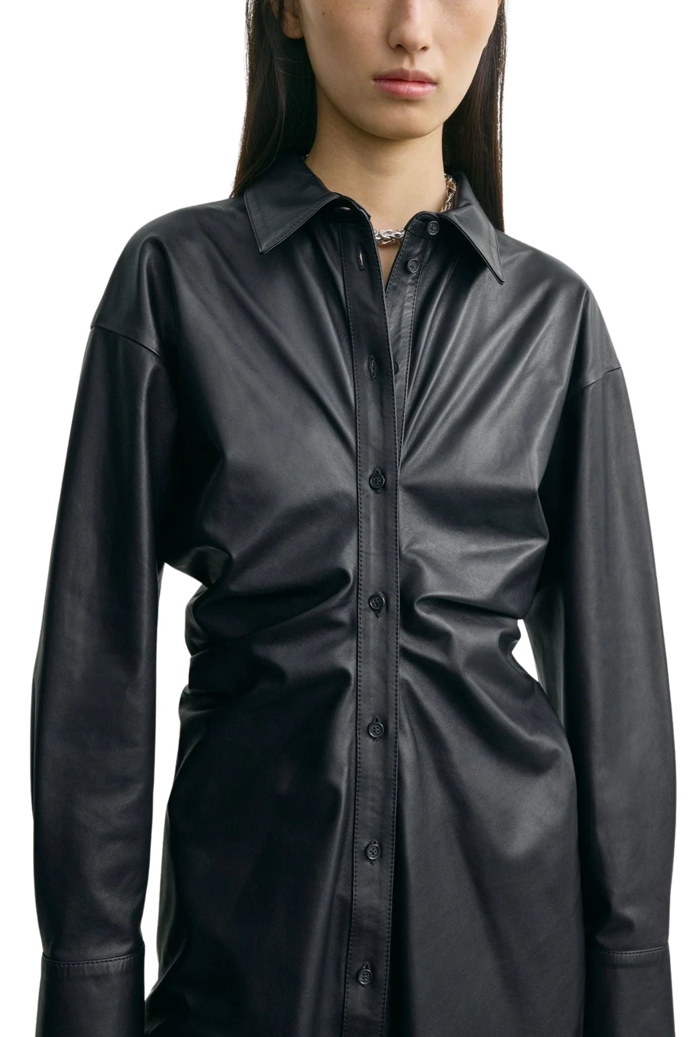 Toteme Leather Slouch Shirtdress - Vermillion