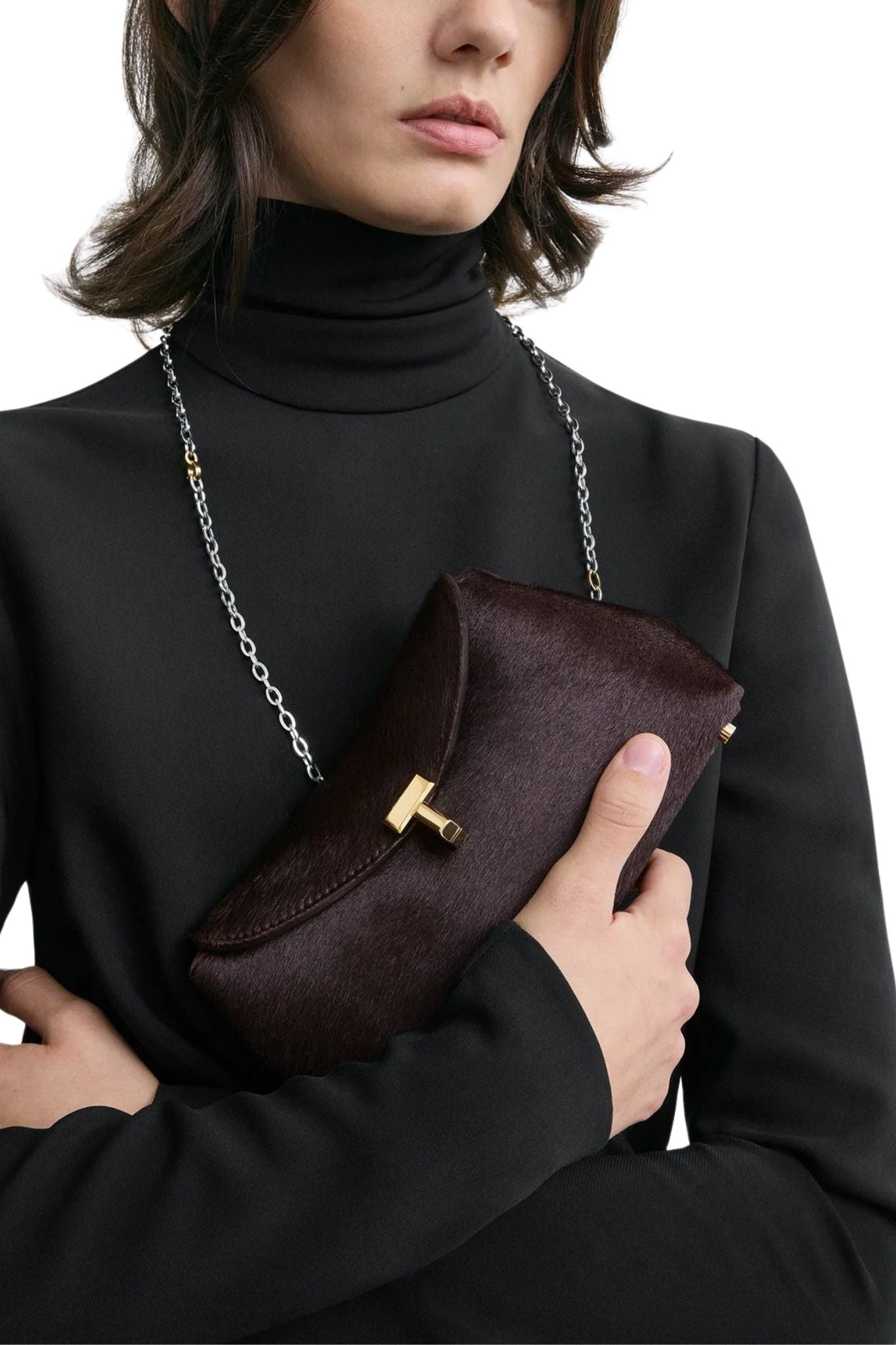 Toteme Mini T - Lock Pony Hair Clutch - Vermillion