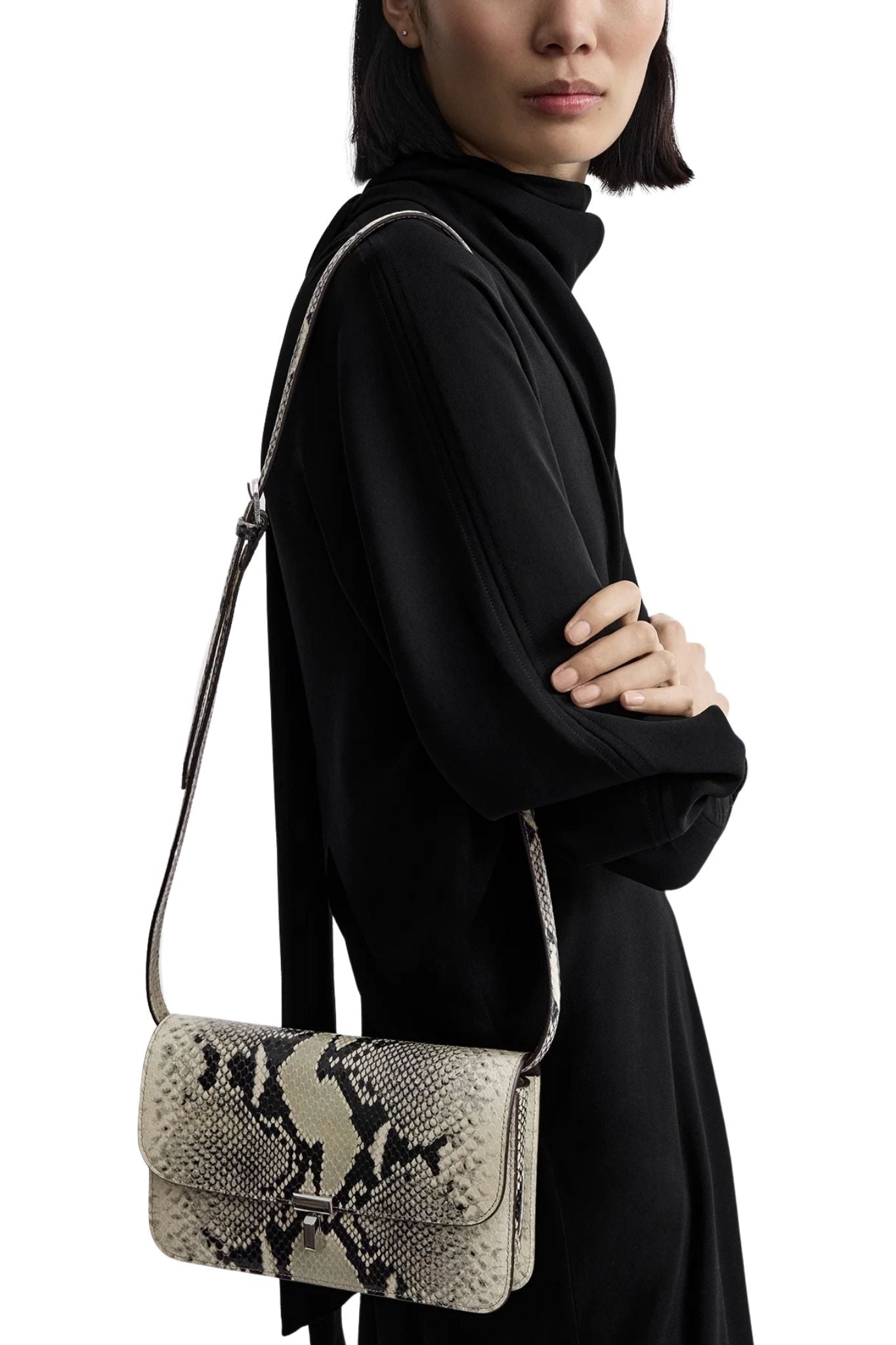 Toteme T-Lock Python Embossed Crossbody - Vermillion