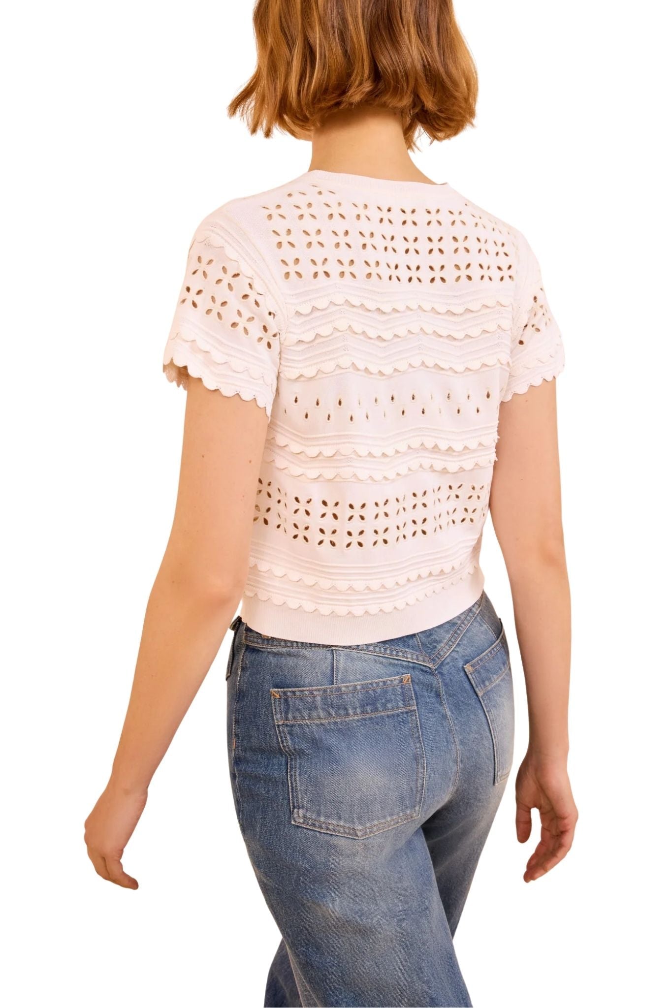 Ulla Johnson Abriana Eyelet Knit Cardigan - Vermillion