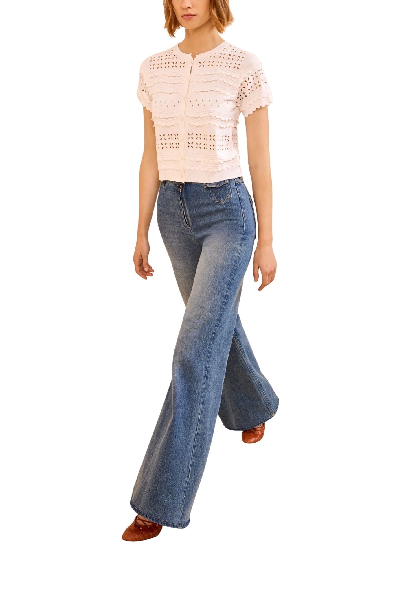 Ulla Johnson Abriana Eyelet Knit Cardigan - Vermillion