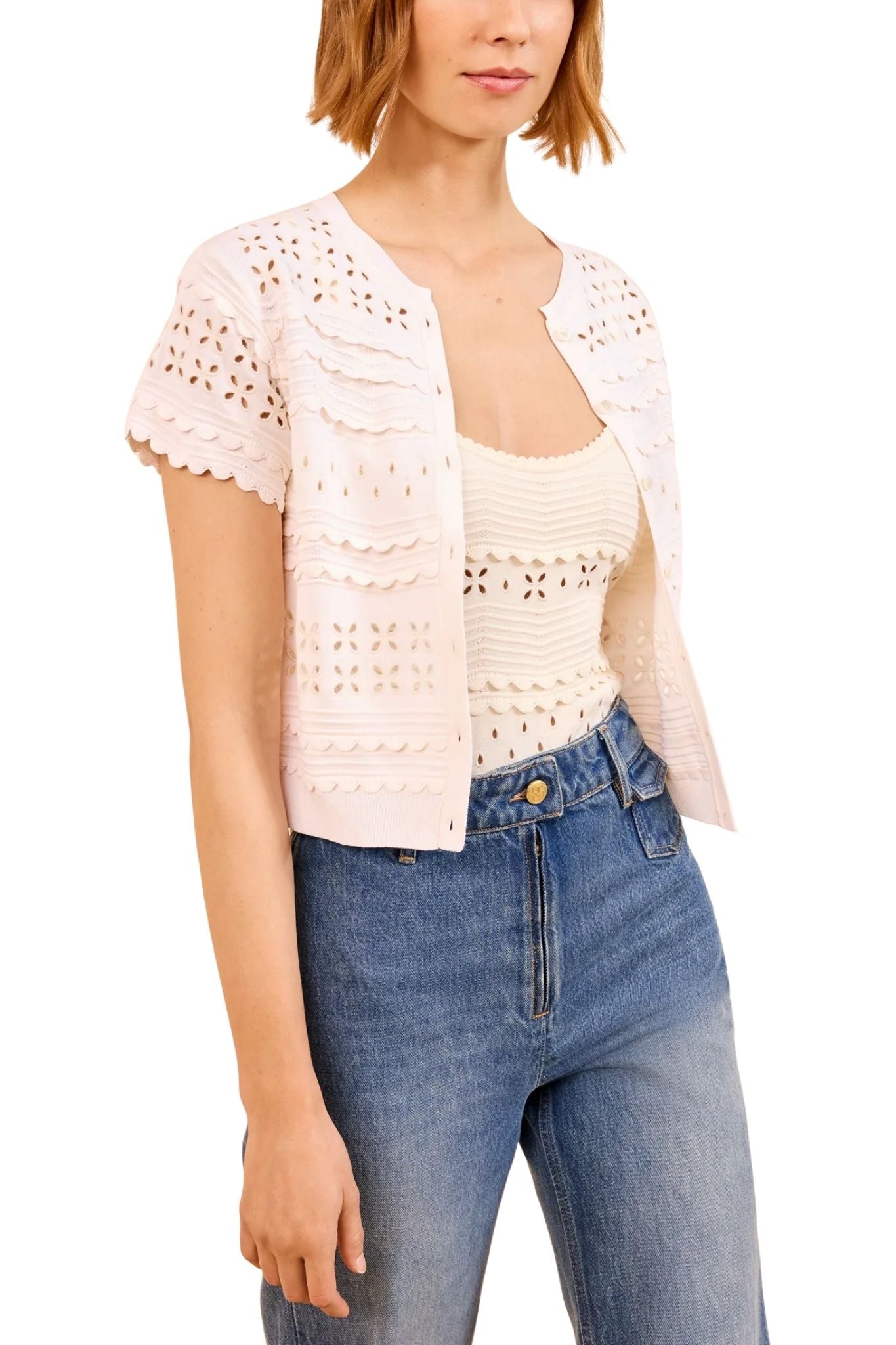 Ulla Johnson Abriana Eyelet Knit Cardigan - Vermillion