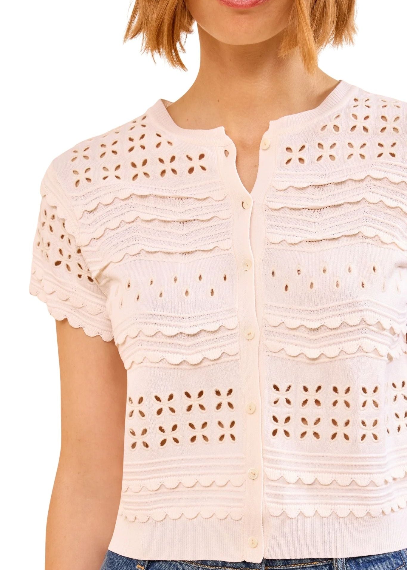 Ulla Johnson Abriana Eyelet Knit Cardigan - Vermillion