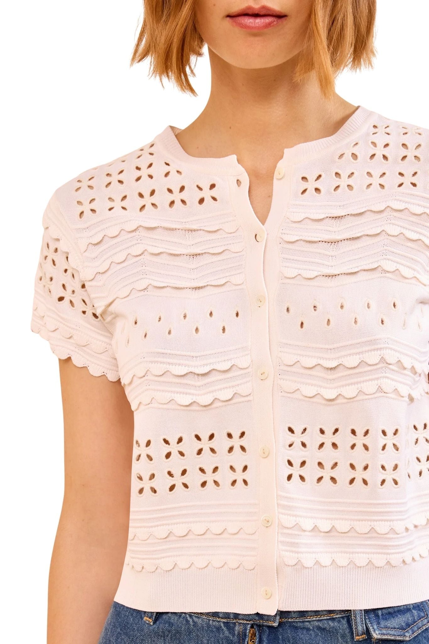 Ulla Johnson Abriana Eyelet Knit Cardigan - Vermillion