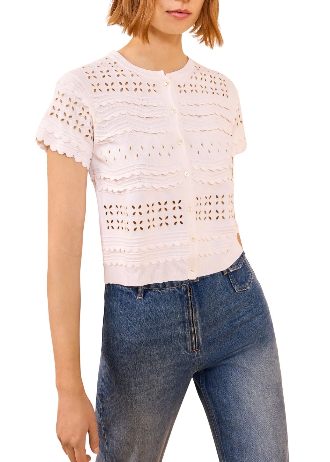 Ulla Johnson Abriana Eyelet Knit Cardigan - Vermillion