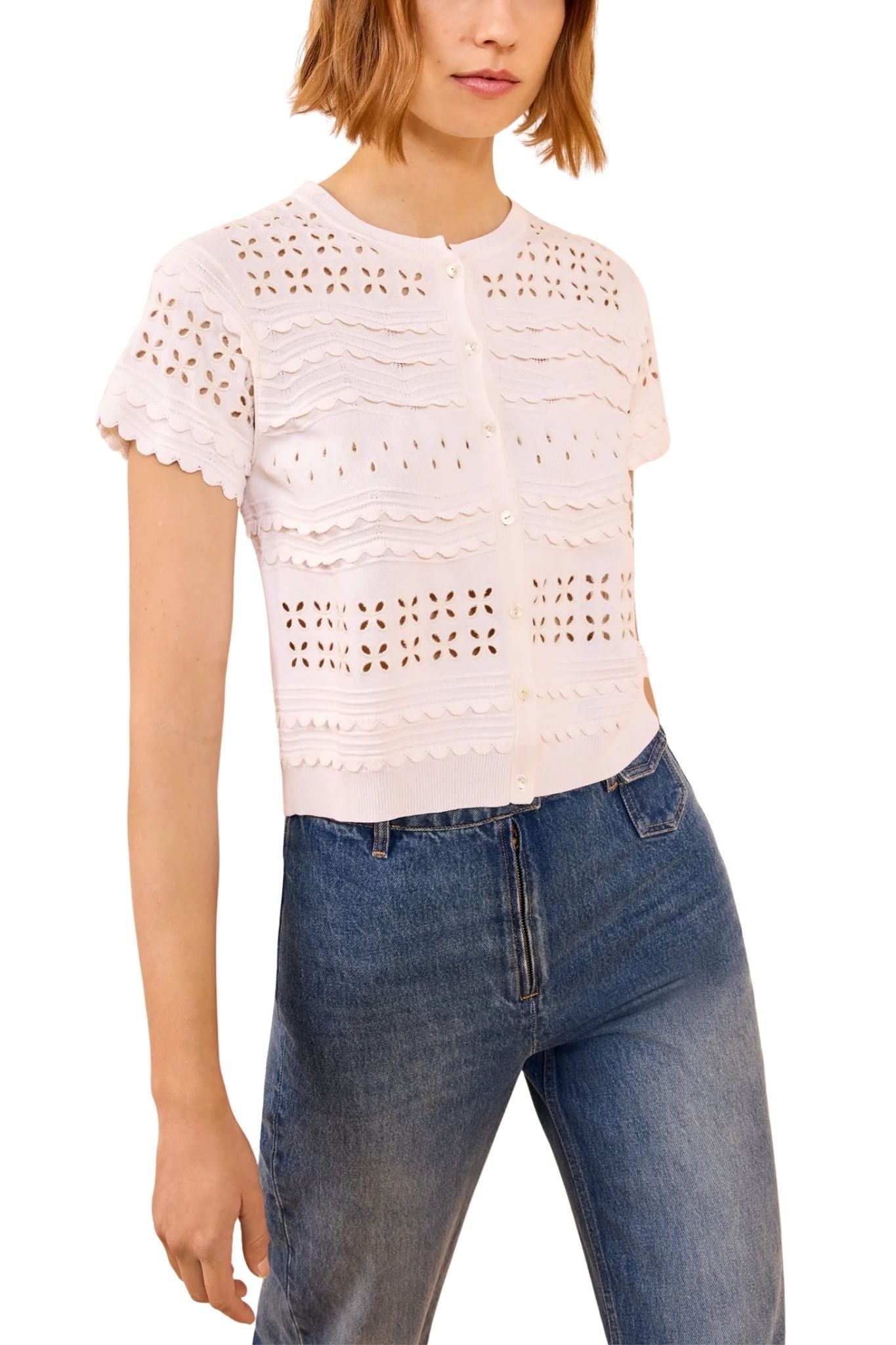 Ulla Johnson Abriana Eyelet Knit Cardigan - Vermillion