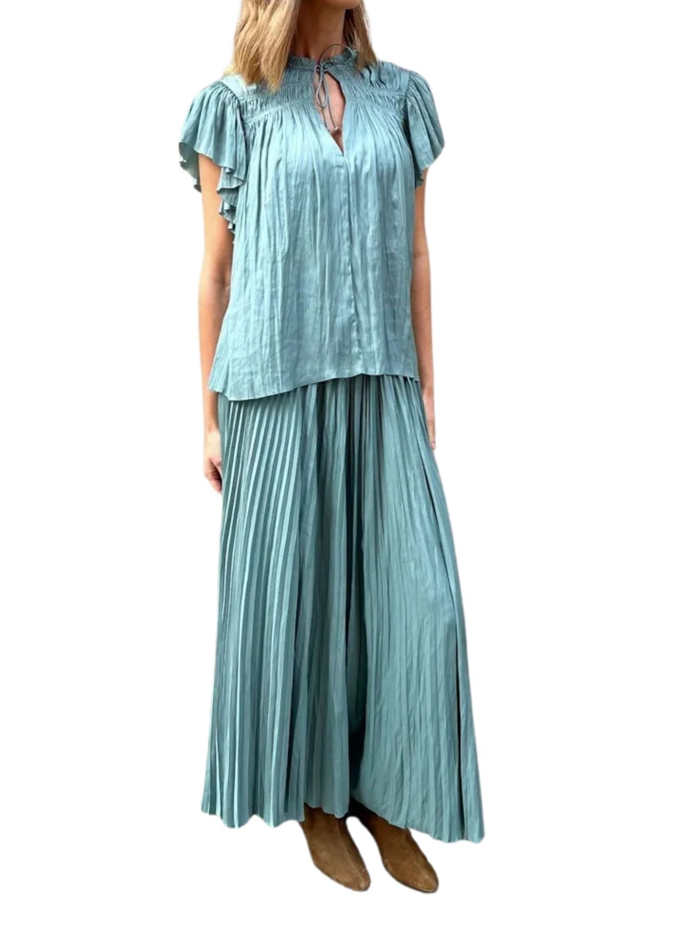 Ulla Johnson Agosta Flutter Sleeve Top - Vermillion