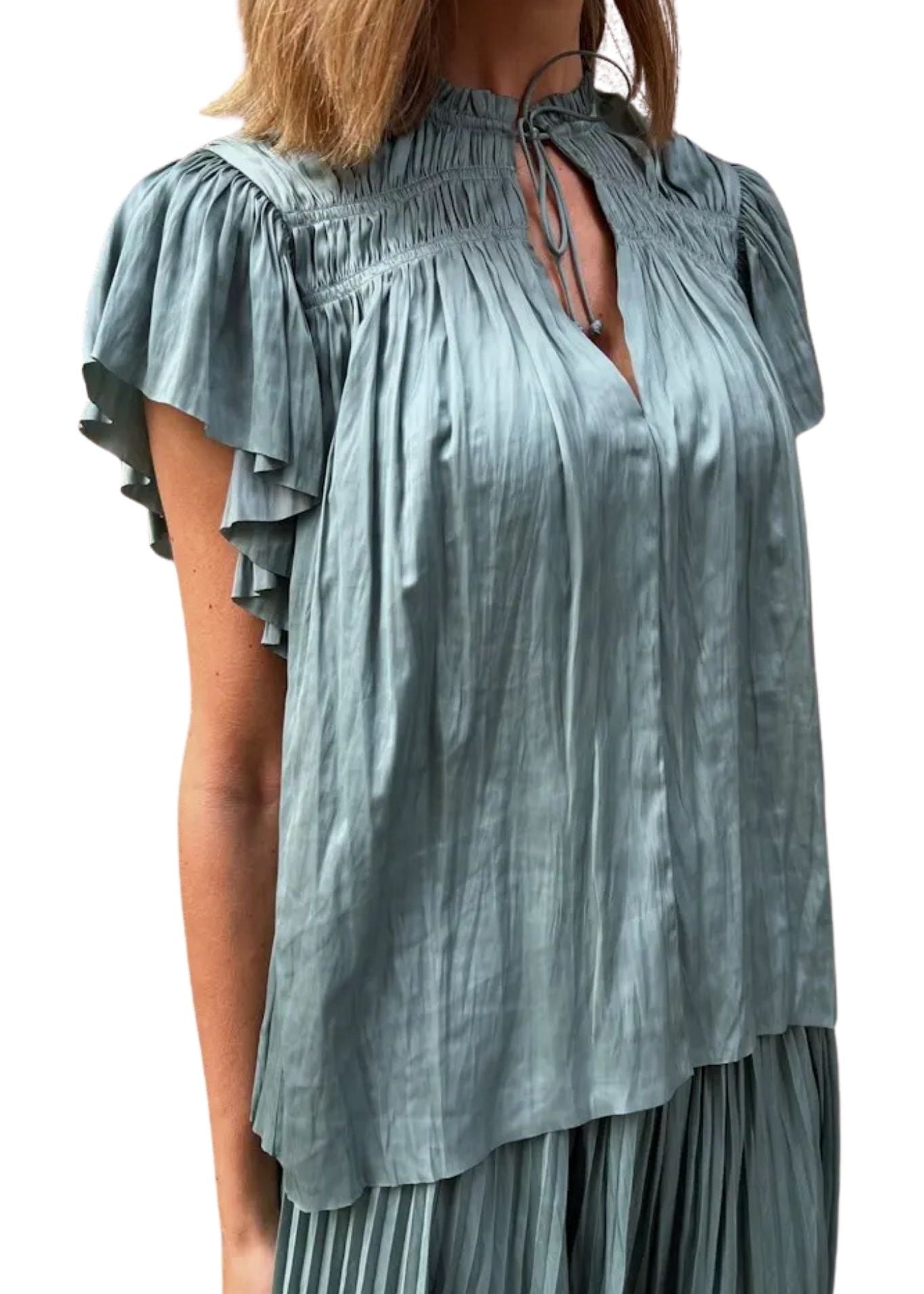 Ulla Johnson Agosta Flutter Sleeve Top - Vermillion