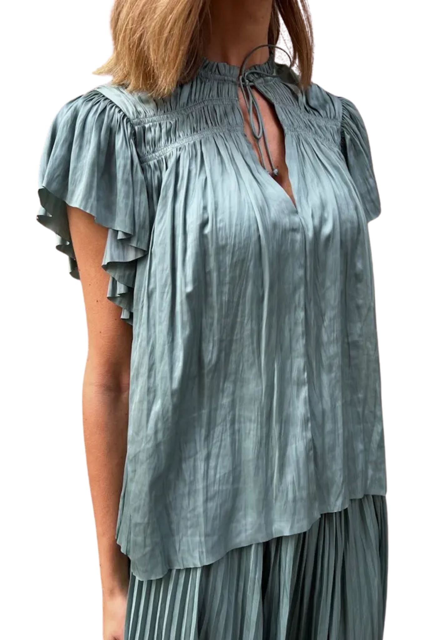 Ulla Johnson Agosta Flutter Sleeve Top - Vermillion