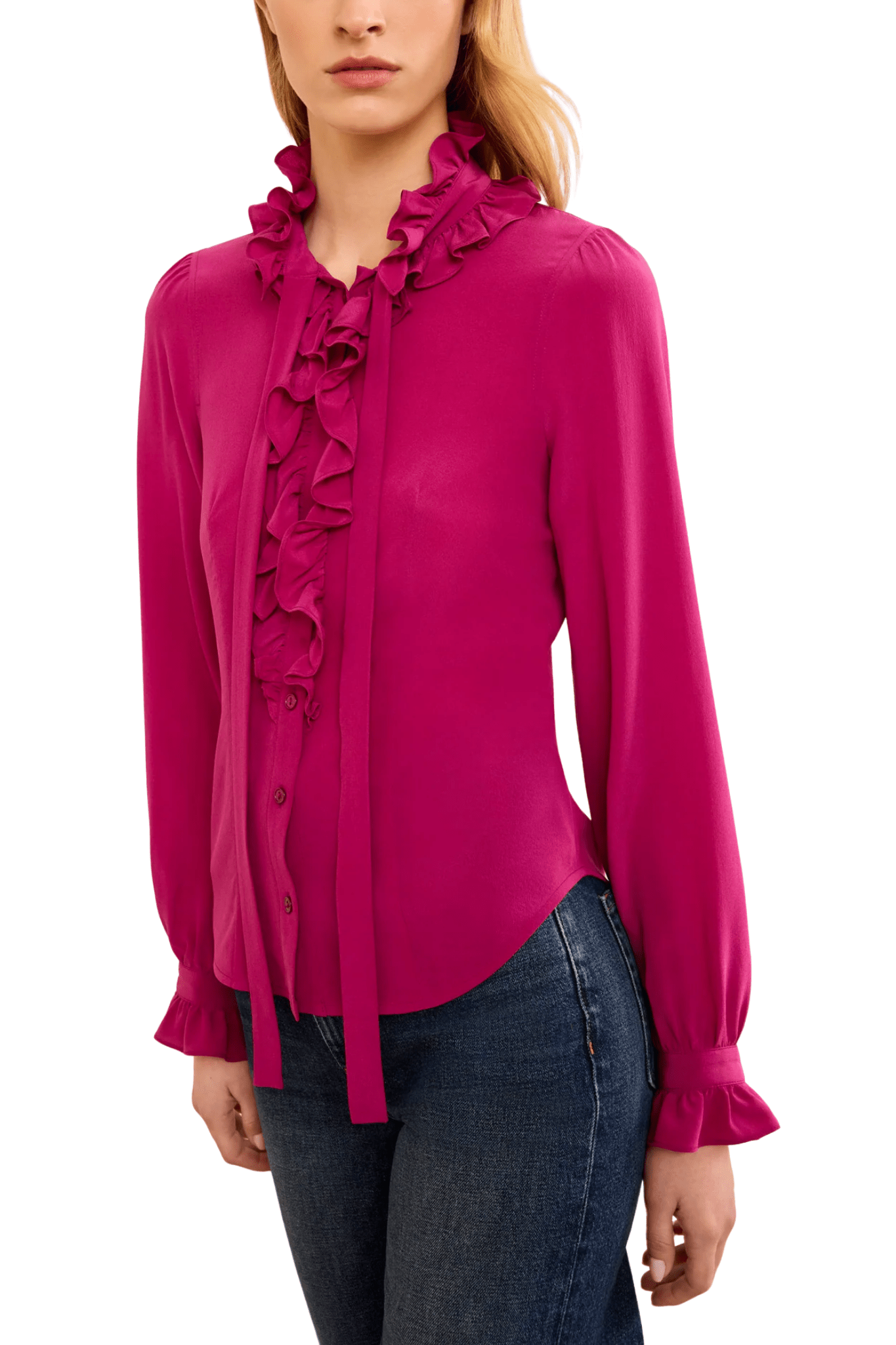 Ulla Johnson Catroux Long Sleeve Silk Blouse - Vermillion