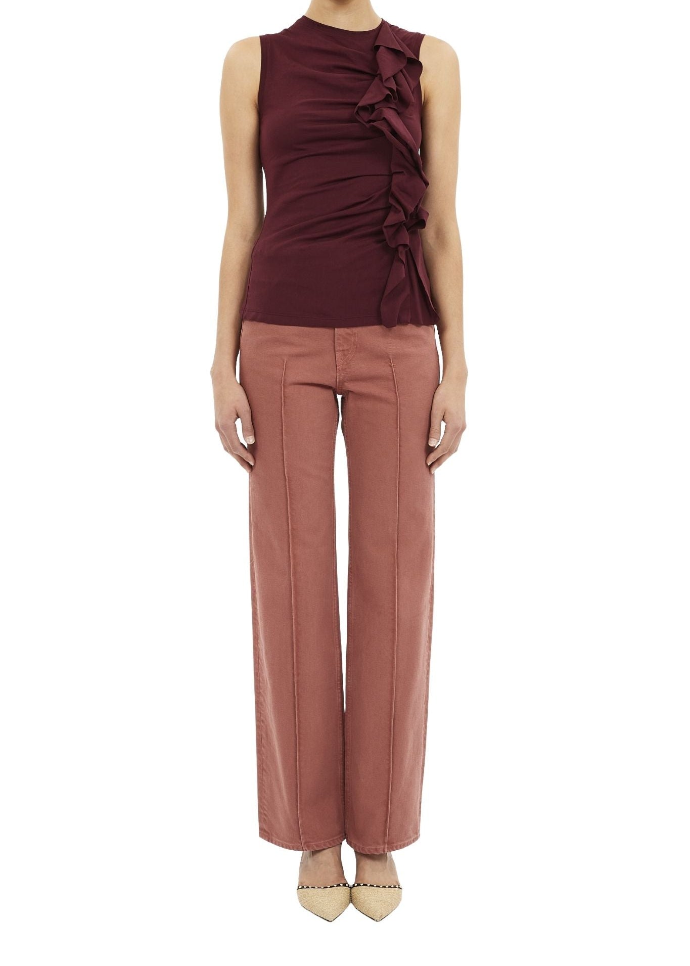 Ulla Johnson Clio SL Ruched Ruffle Top - Vermillion