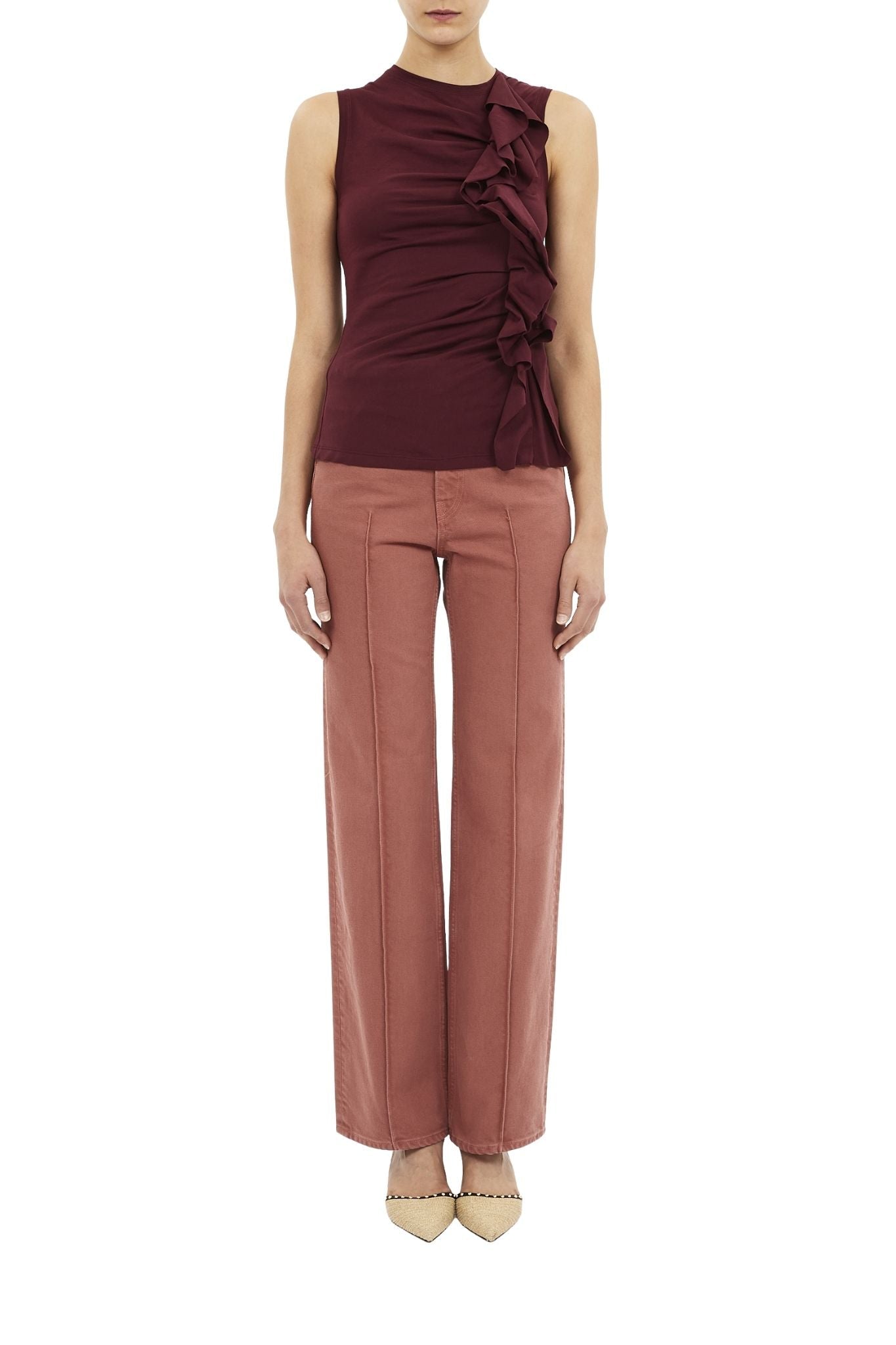 Ulla Johnson Clio SL Ruched Ruffle Top - Vermillion