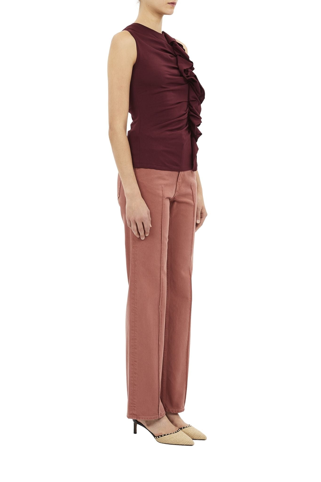 Ulla Johnson Clio SL Ruched Ruffle Top - Vermillion