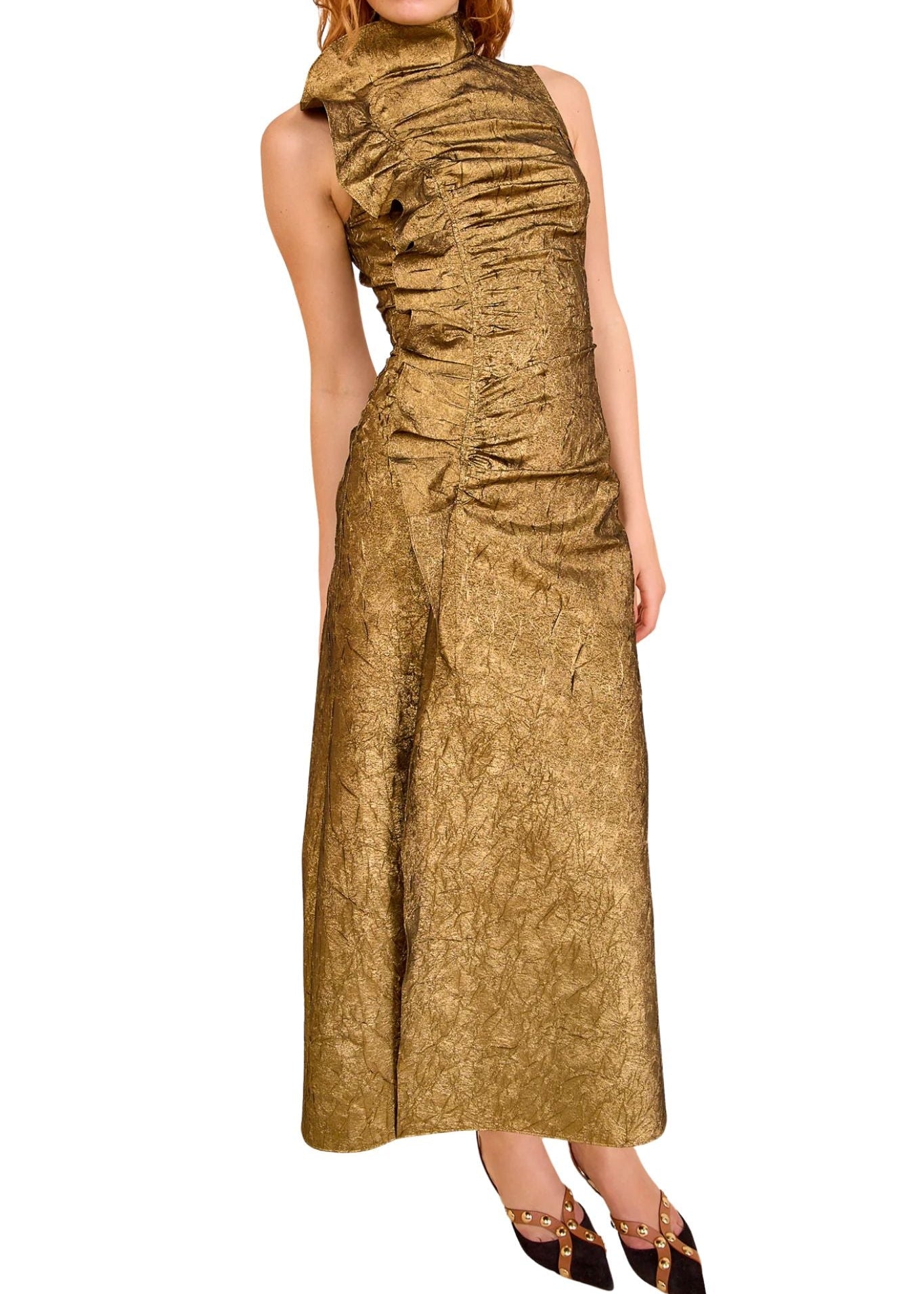 Ulla Johnson Demetria Sleeveless Ruched Front Midi Dress - Vermillion