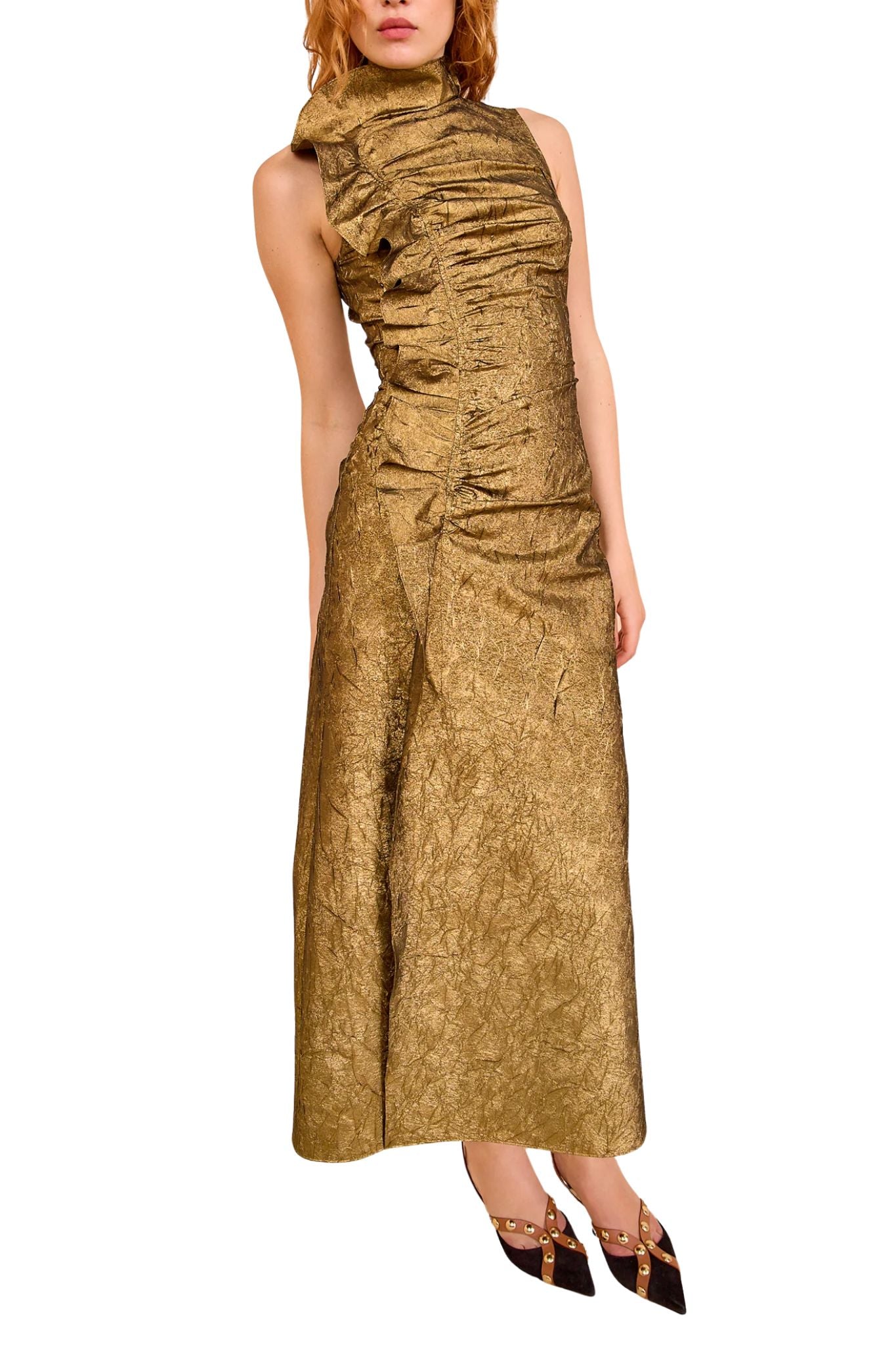 Ulla Johnson Demetria Sleeveless Ruched Front Midi Dress - Vermillion