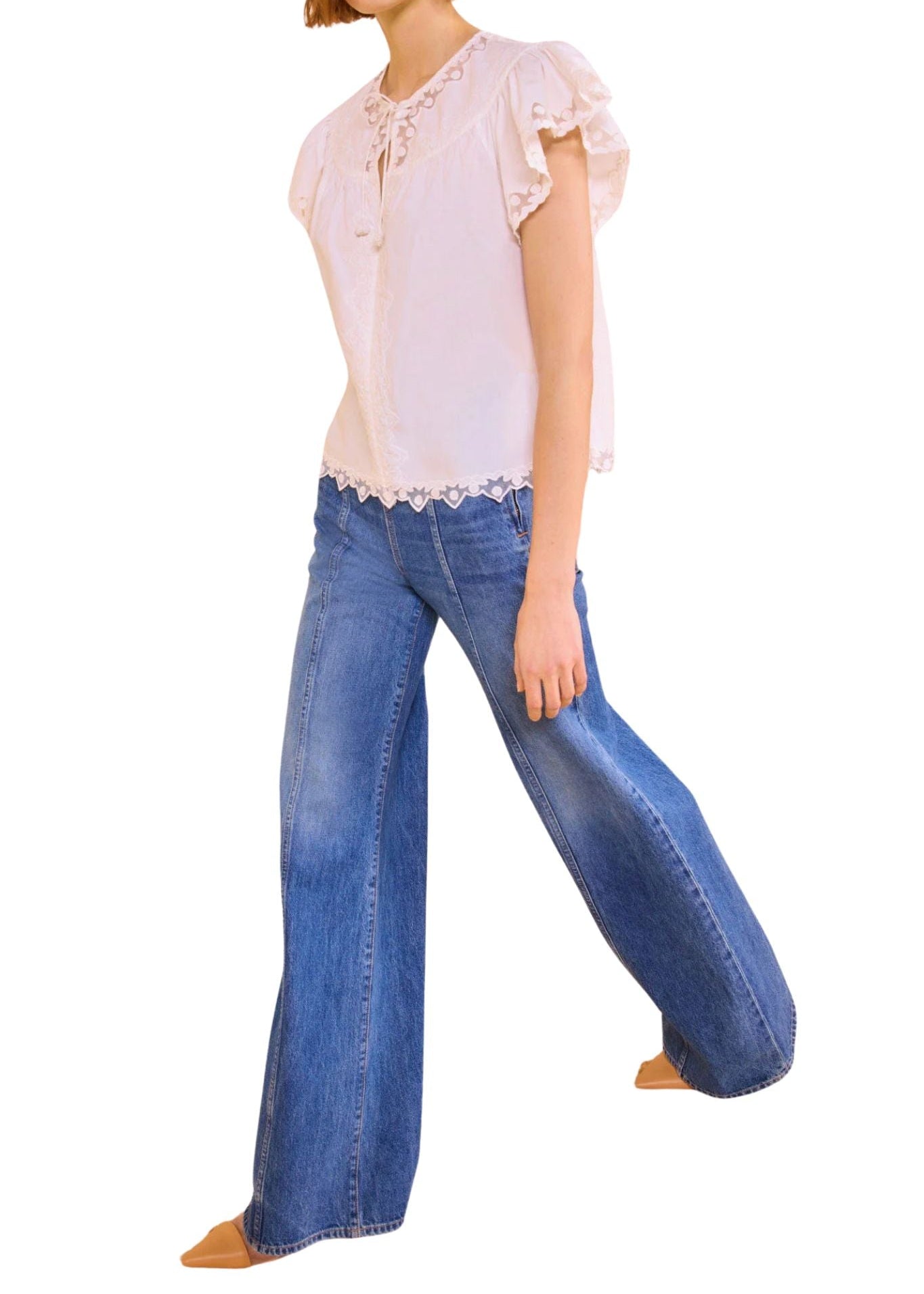 Ulla Johnson Effie Flutter Sleeve Top - Vermillion