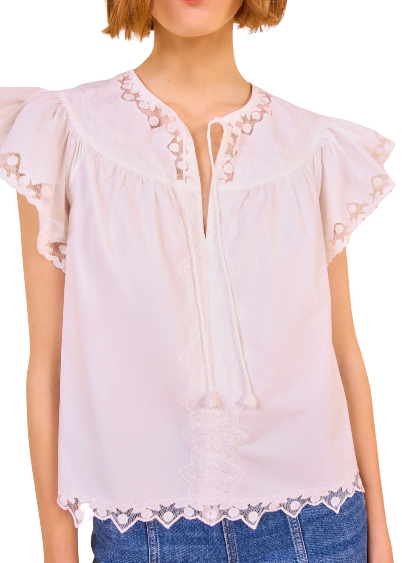 Ulla Johnson Effie Flutter Sleeve Top - Vermillion