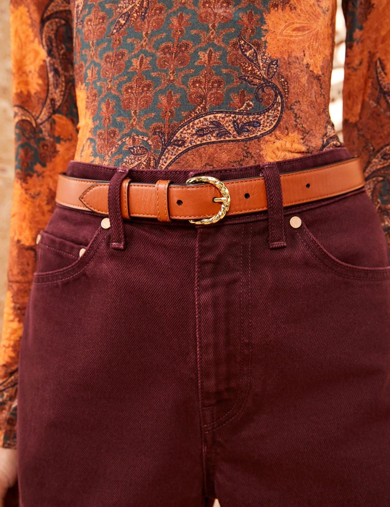 Ulla Johnson Gia Twisted Buckle Belt - Vermillion