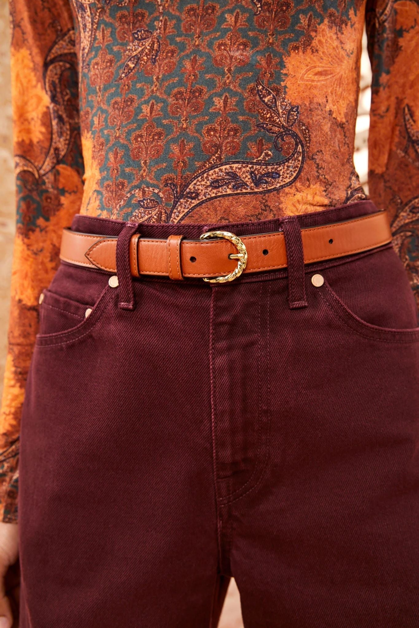 Ulla Johnson Gia Twisted Buckle Belt - Vermillion