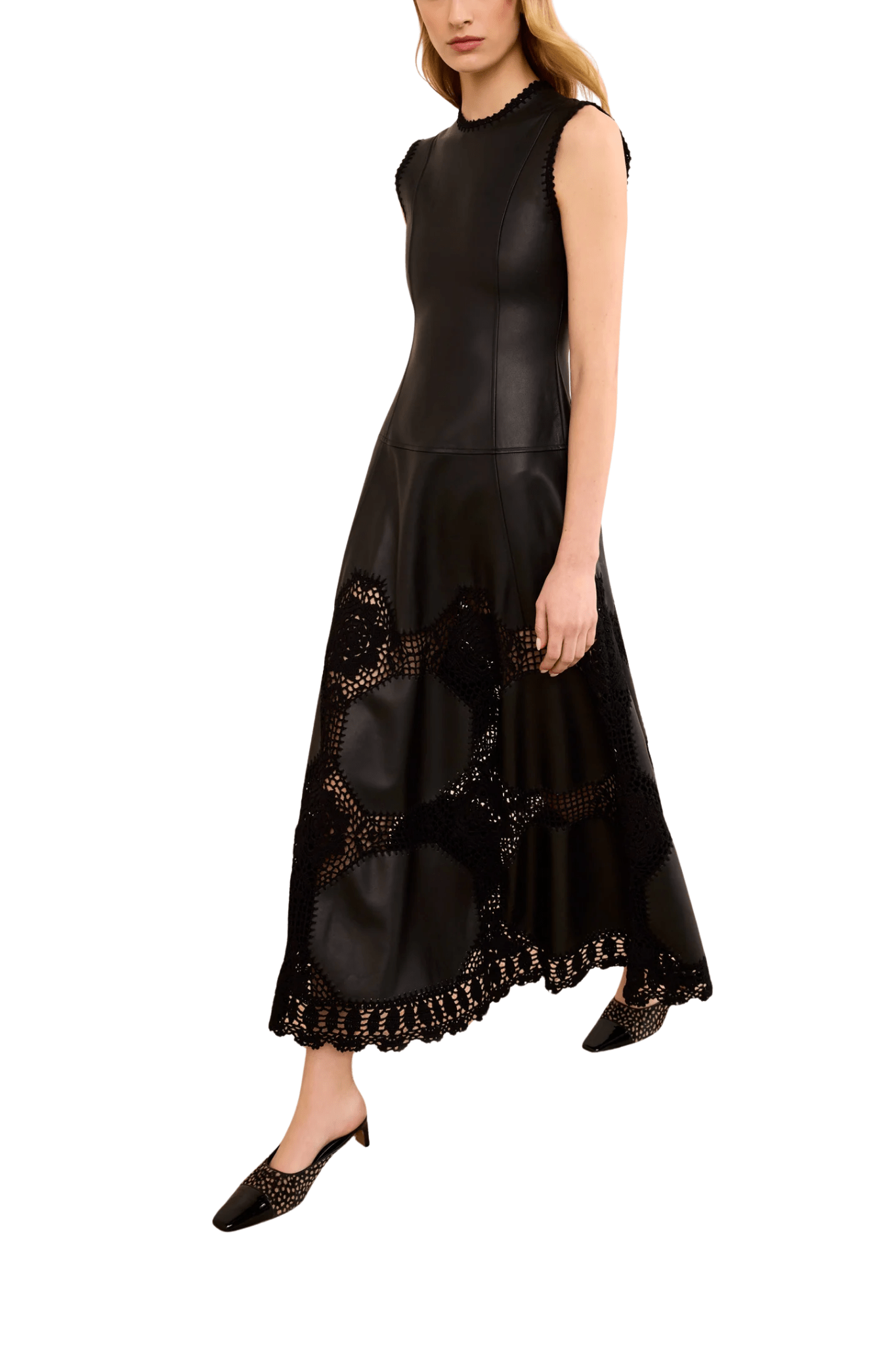 Ulla Johnson Ilana Sleeveless Crochet & Leather Dress - Vermillion