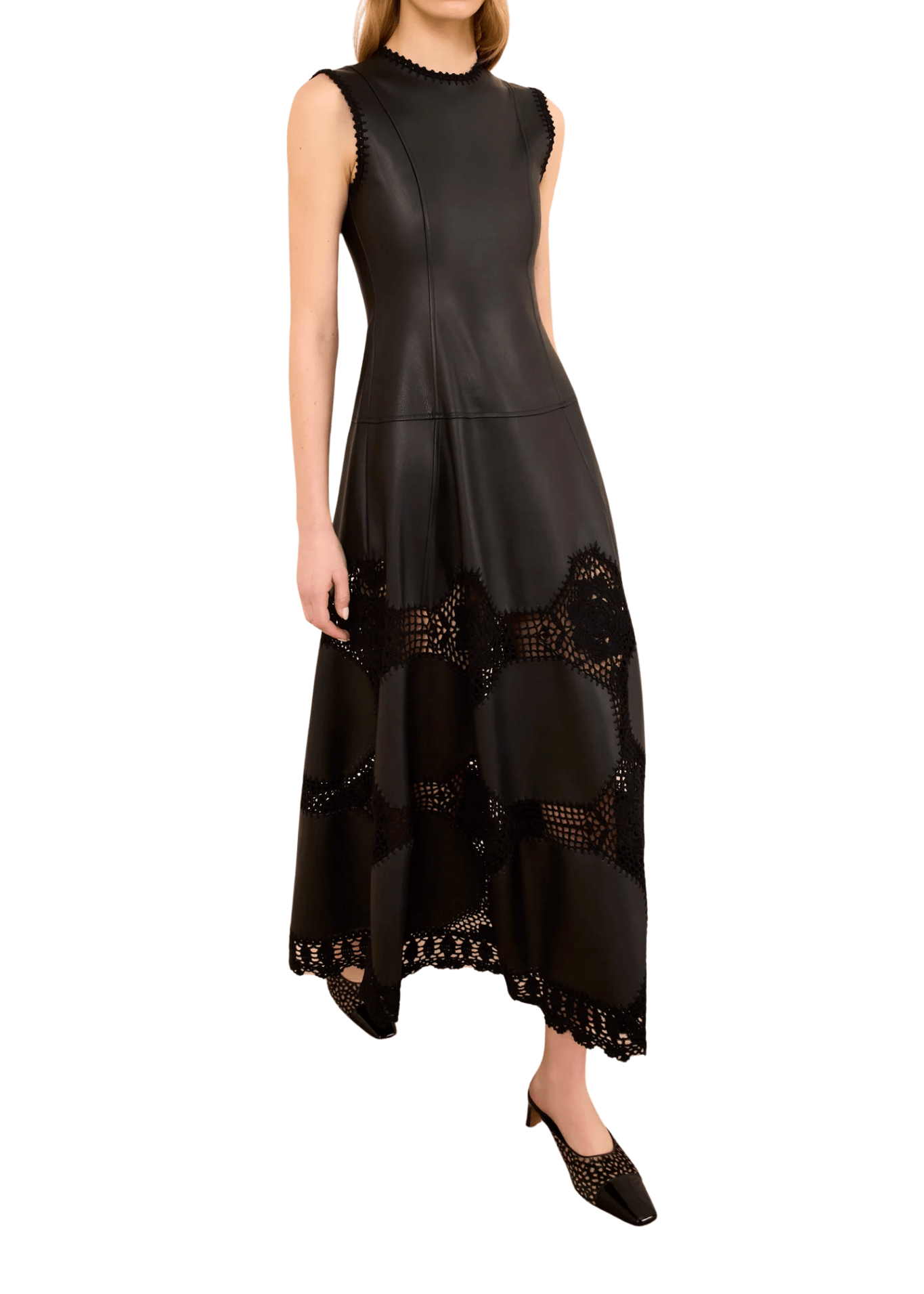 Ulla Johnson Ilana Sleeveless Crochet & Leather Dress - Vermillion