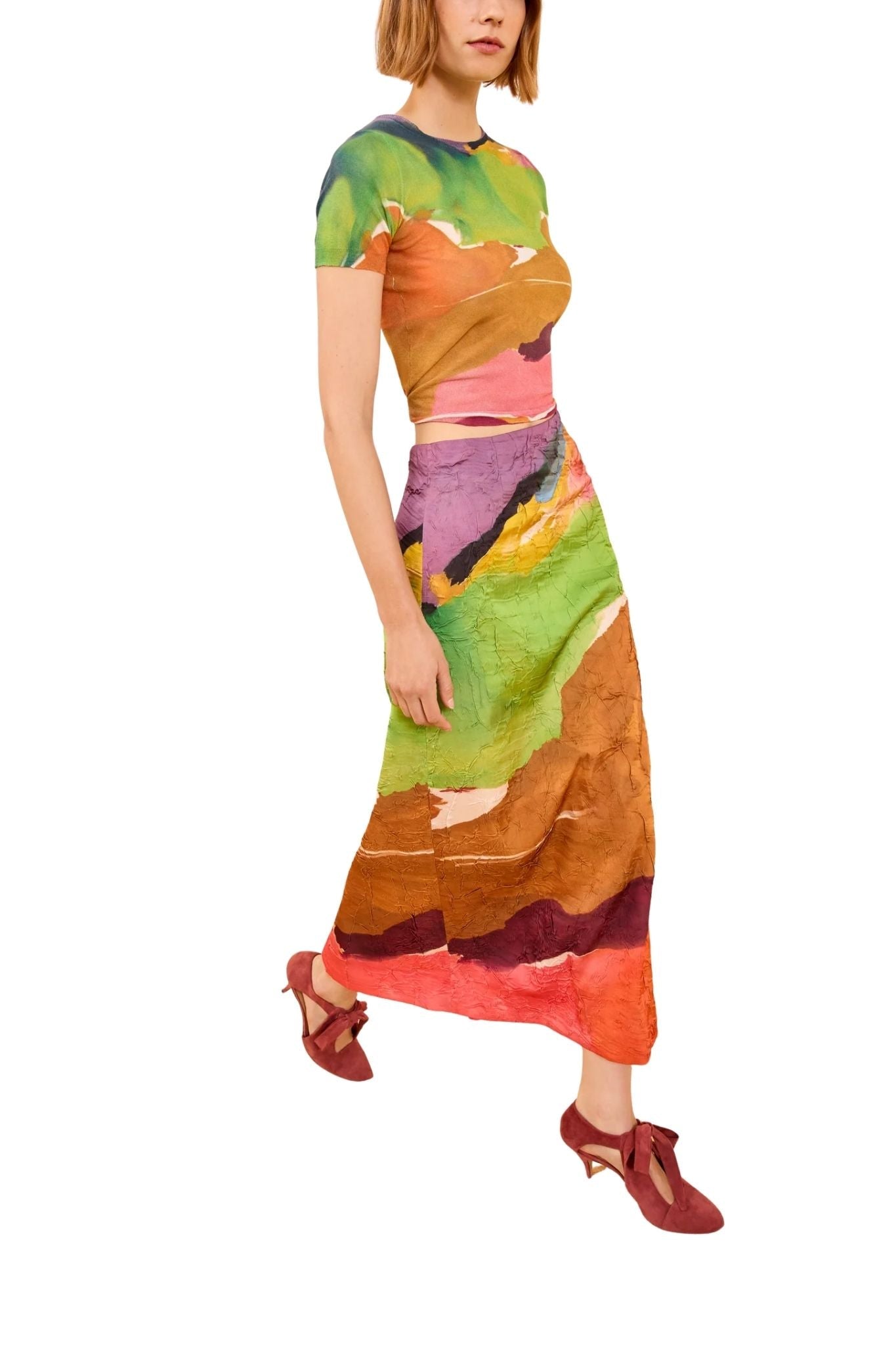 Ulla Johnson Inez Satin Pencil Skirt - Vermillion