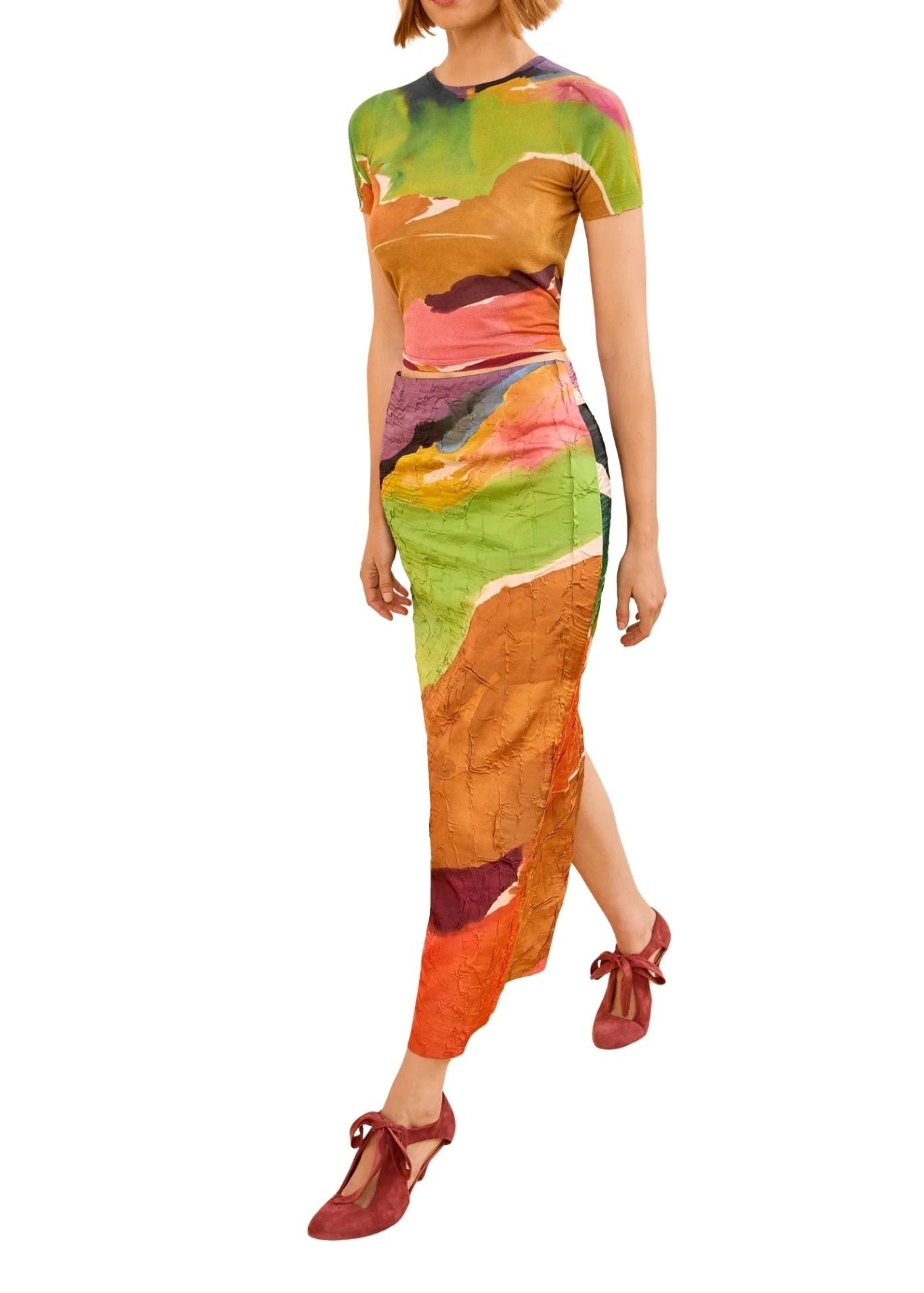 Ulla Johnson Inez Satin Pencil Skirt - Vermillion