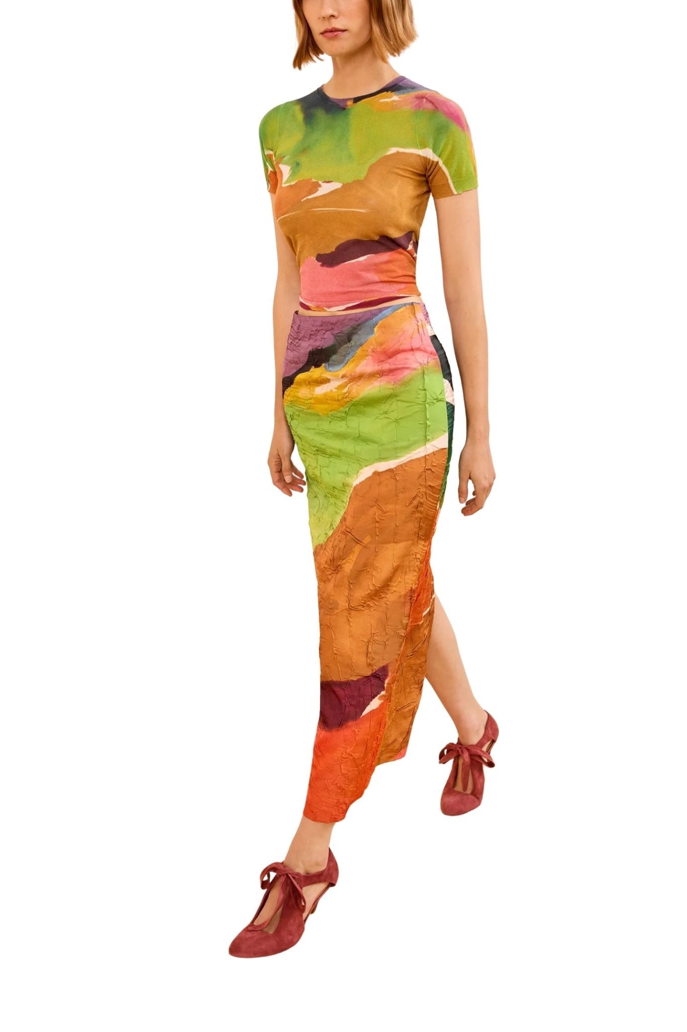 Ulla Johnson Inez Satin Pencil Skirt - Vermillion