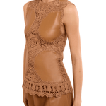 Ulla Johnson Livia SL Crochet & Leather Top - Vermillion