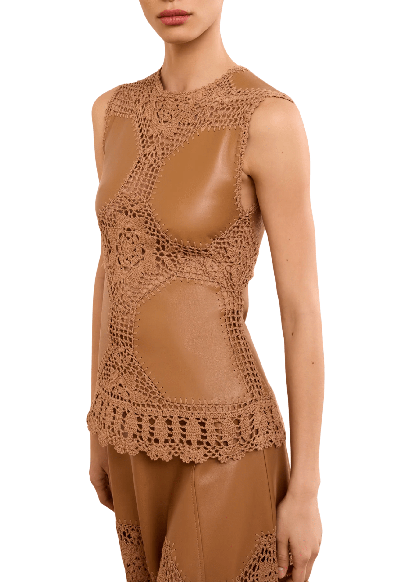 Ulla Johnson Livia SL Crochet & Leather Top - Vermillion