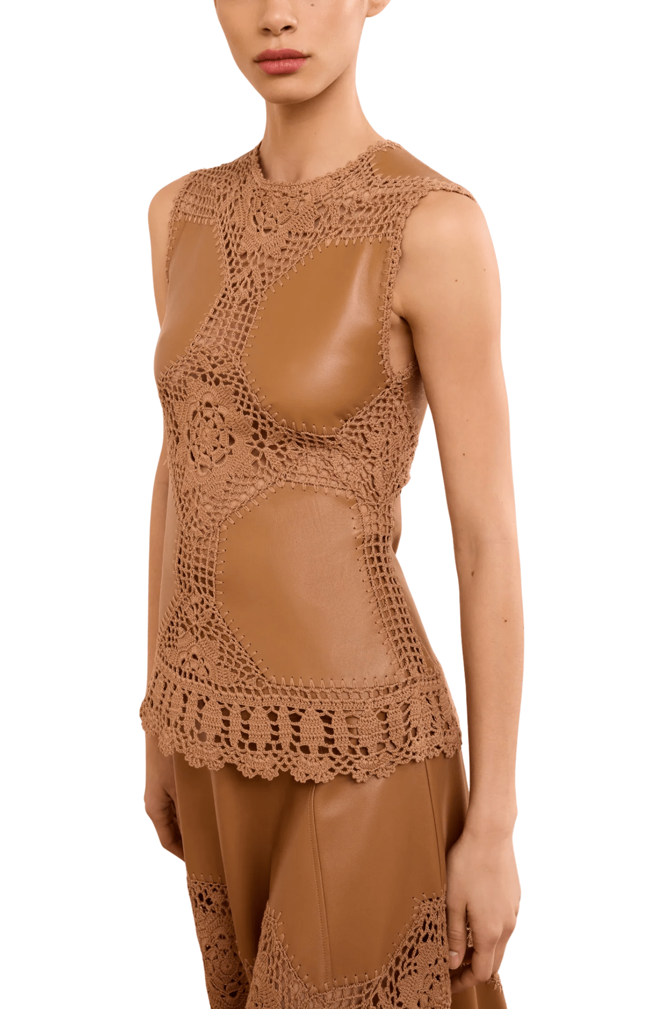 Ulla Johnson Livia SL Crochet & Leather Top - Vermillion