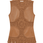 Ulla Johnson Livia SL Crochet & Leather Top - Vermillion