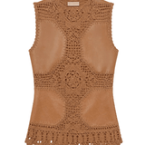Ulla Johnson Livia SL Crochet & Leather Top - Vermillion