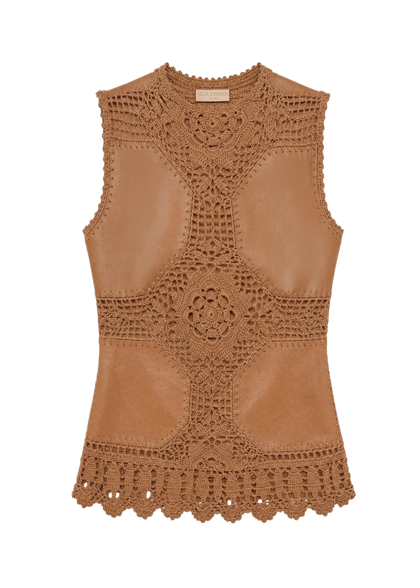 Ulla Johnson Livia SL Crochet & Leather Top - Vermillion