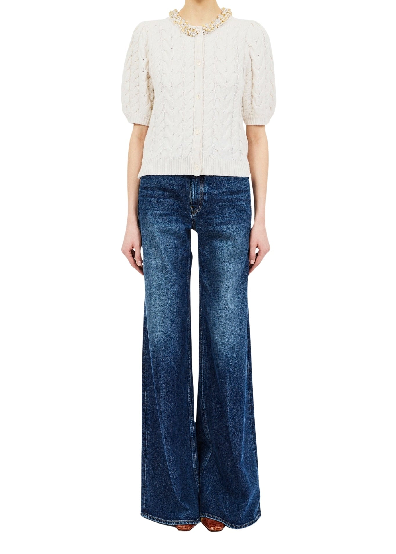 Ulla Johnson Olivia SS Knit Cardigan with Embellishment - Vermillion