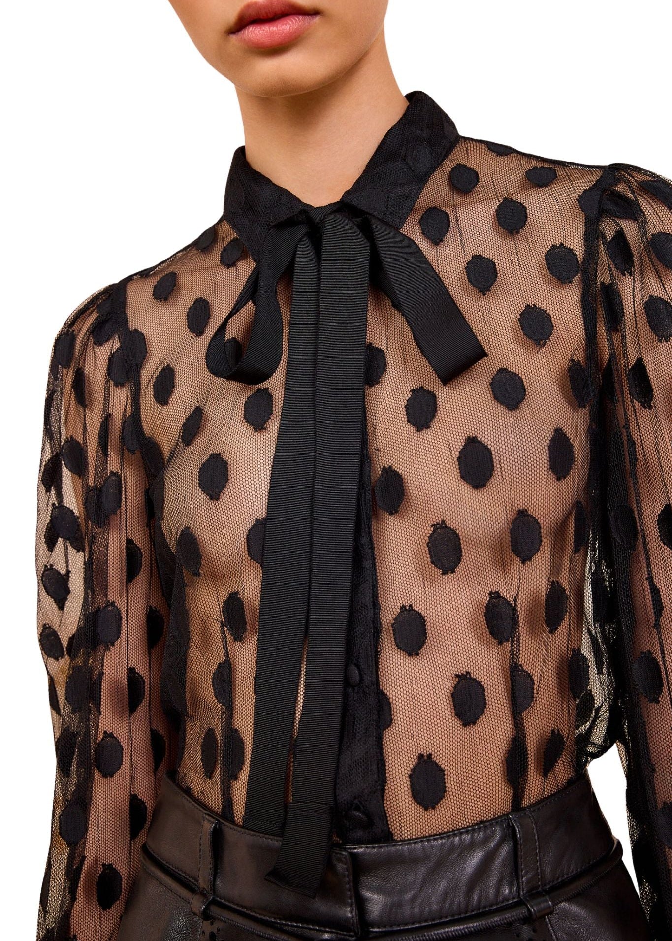 Ulla Johnson Soraya Lace Neck - Tie Blouse - Vermillion