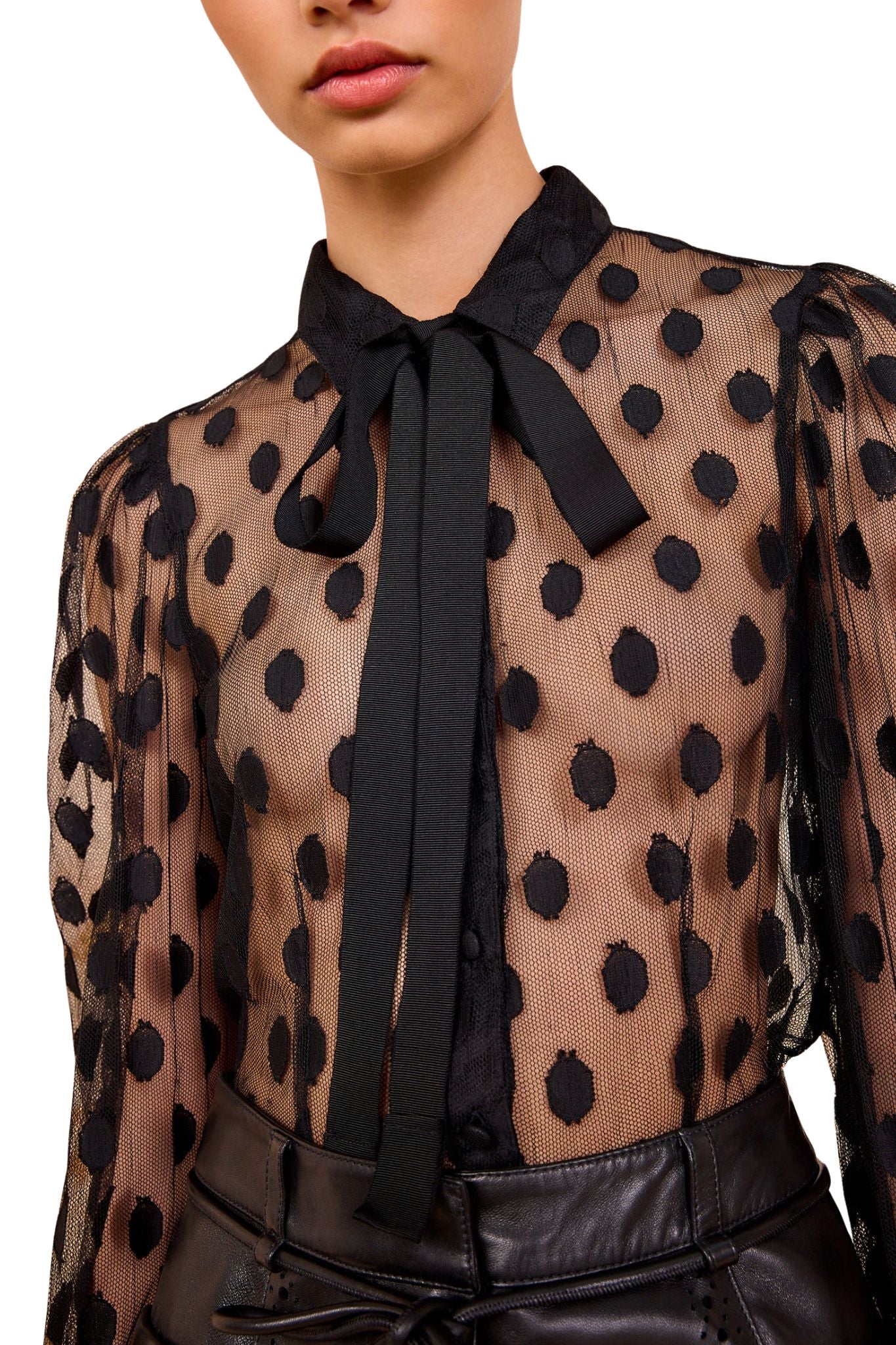 Ulla Johnson Soraya Lace Neck - Tie Blouse - Vermillion