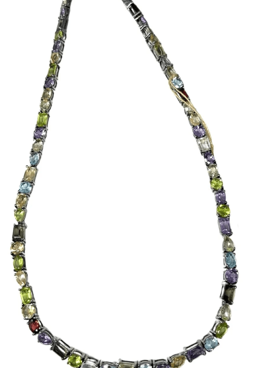 V10123 The Woods Multi Gemstone Tennis Necklace - Vermillion