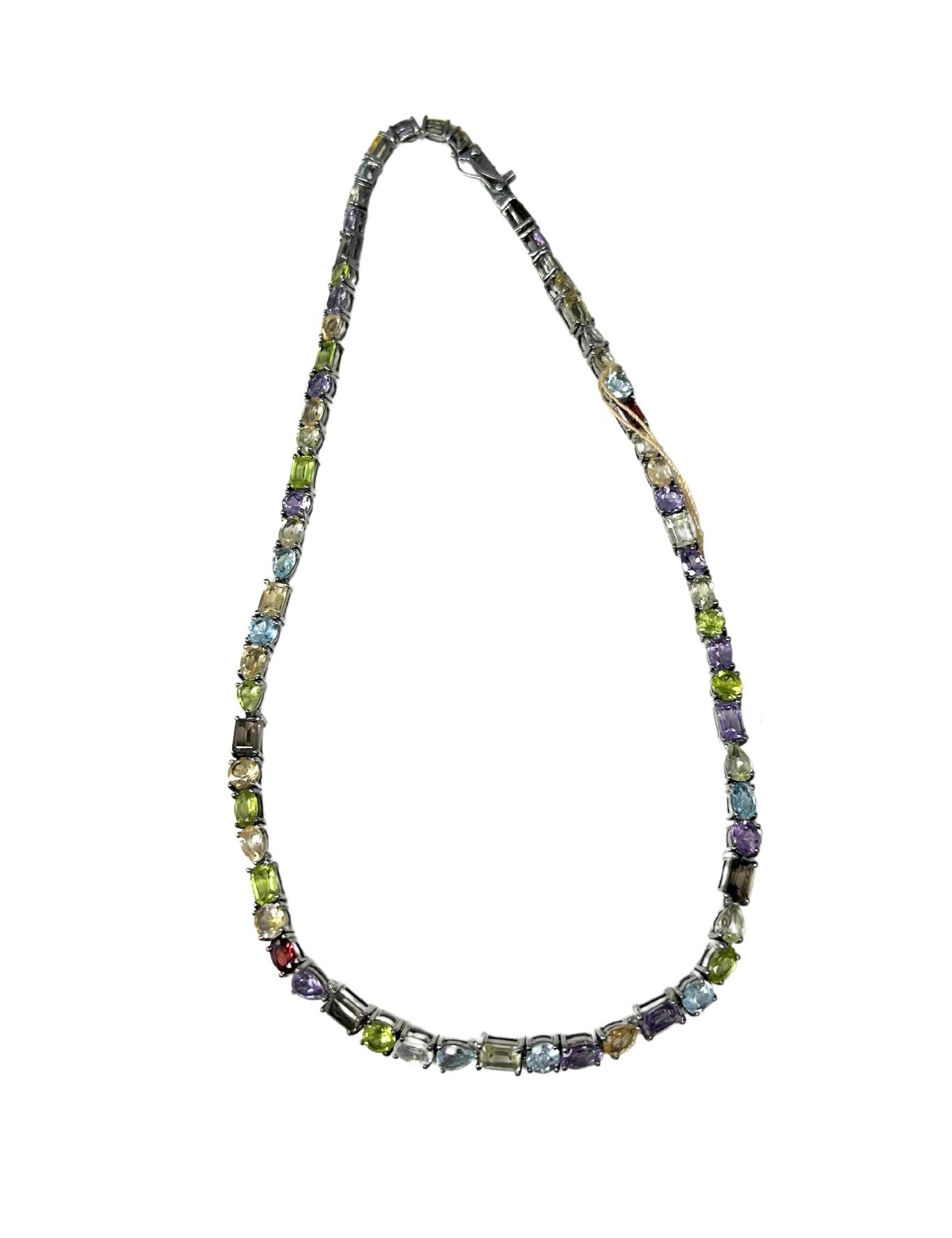 V10123 The Woods Multi Gemstone Tennis Necklace - Vermillion