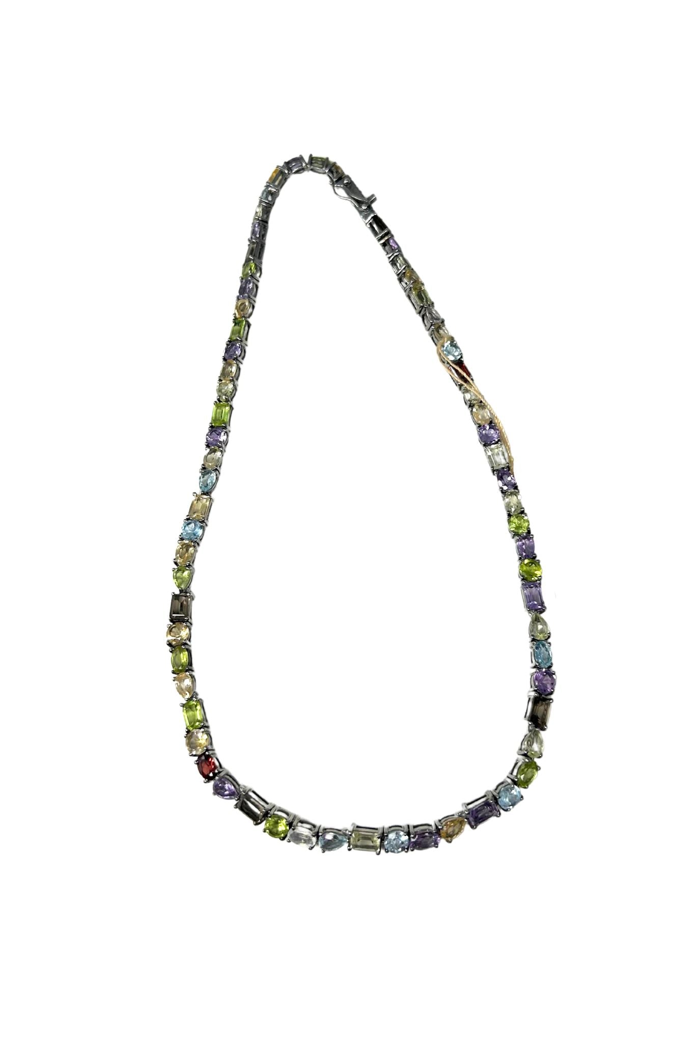 V10123 The Woods Multi Gemstone Tennis Necklace - Vermillion