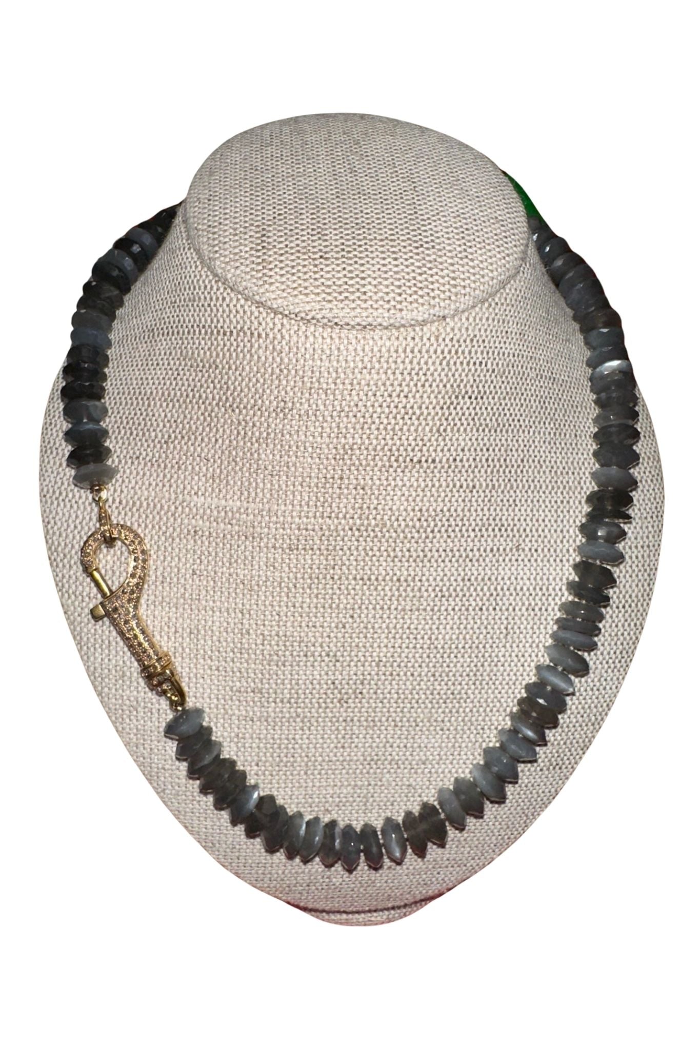 V11321 The Woods TS Grey Moonstone Candy Necklace with Brass Clasp - Vermillion