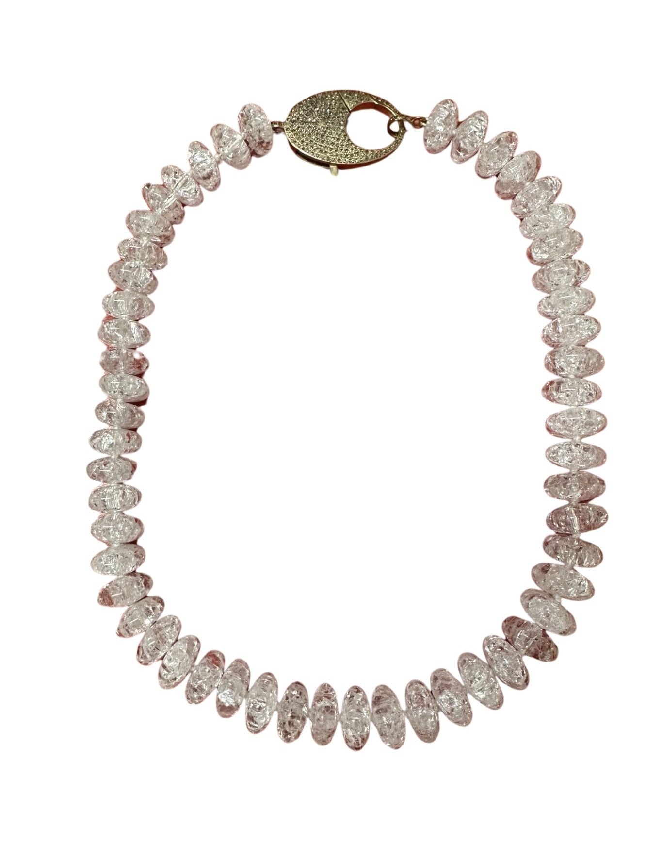 V11322 The Woods TS Cracked Crystal Candy Necklace with Large Brass Diamond Pave Clasp - Vermillion